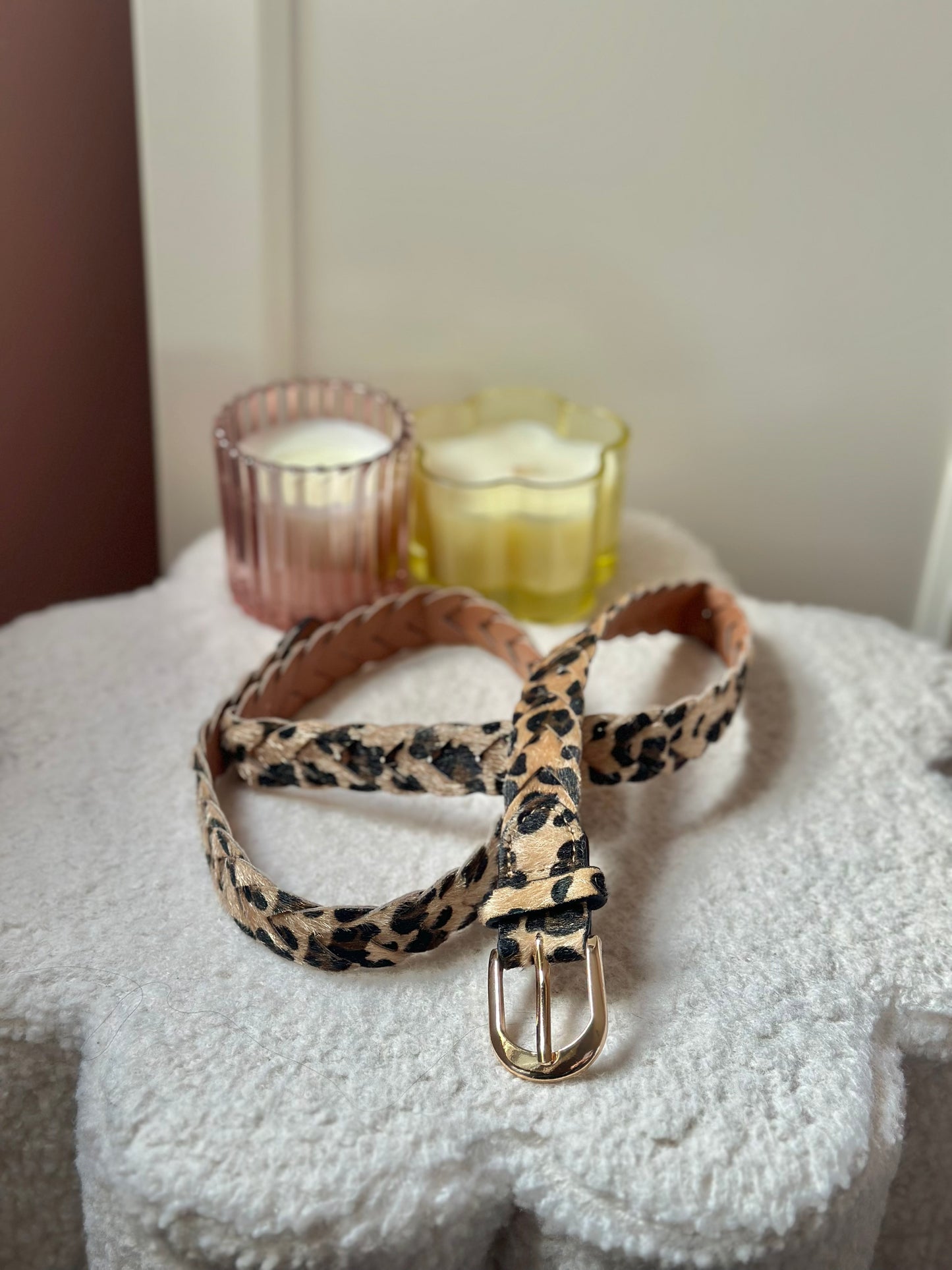 Ceinture tressée suédine léopard