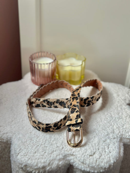 Ceinture tressée suédine léopard