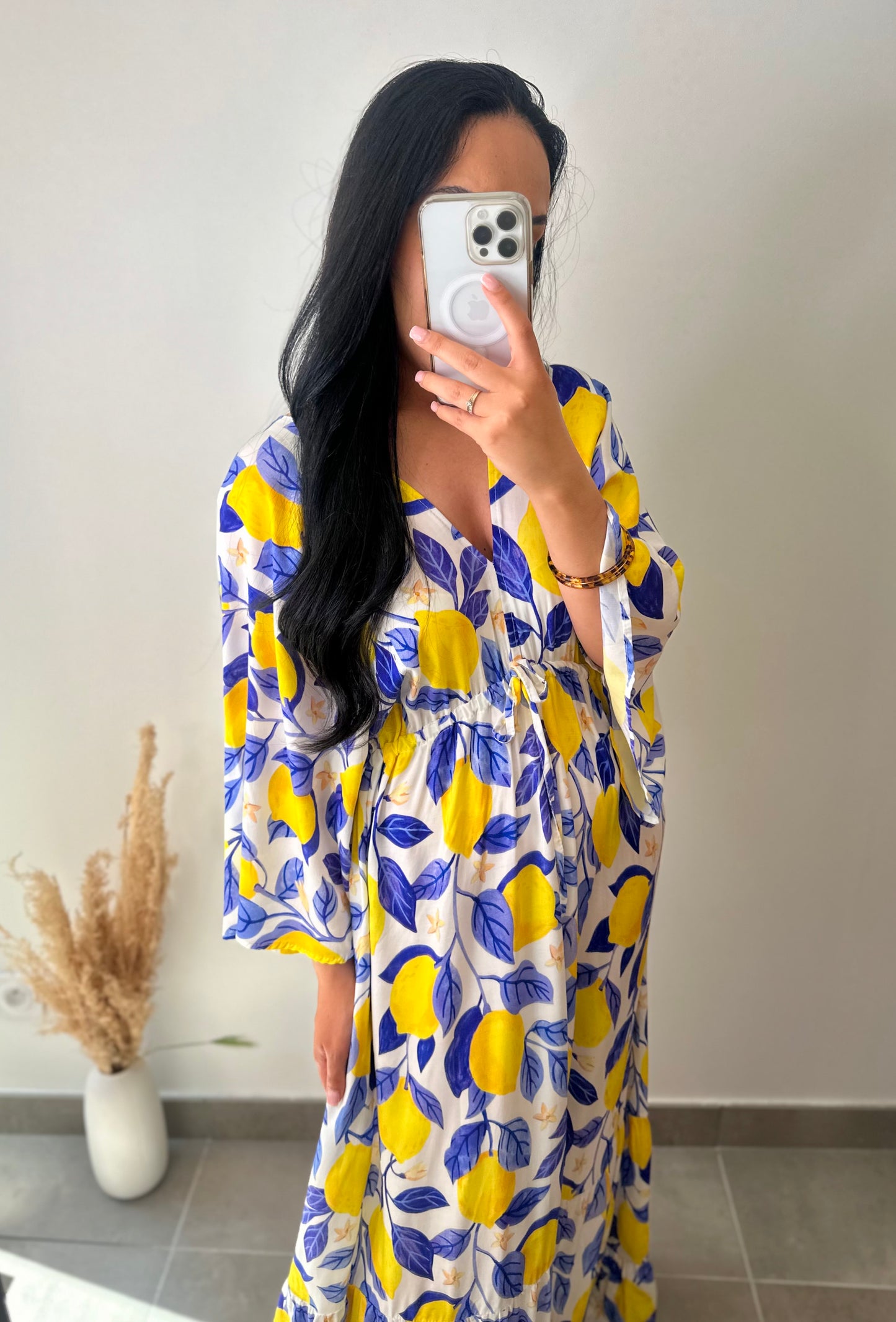 Robe longue bohème motifs citron