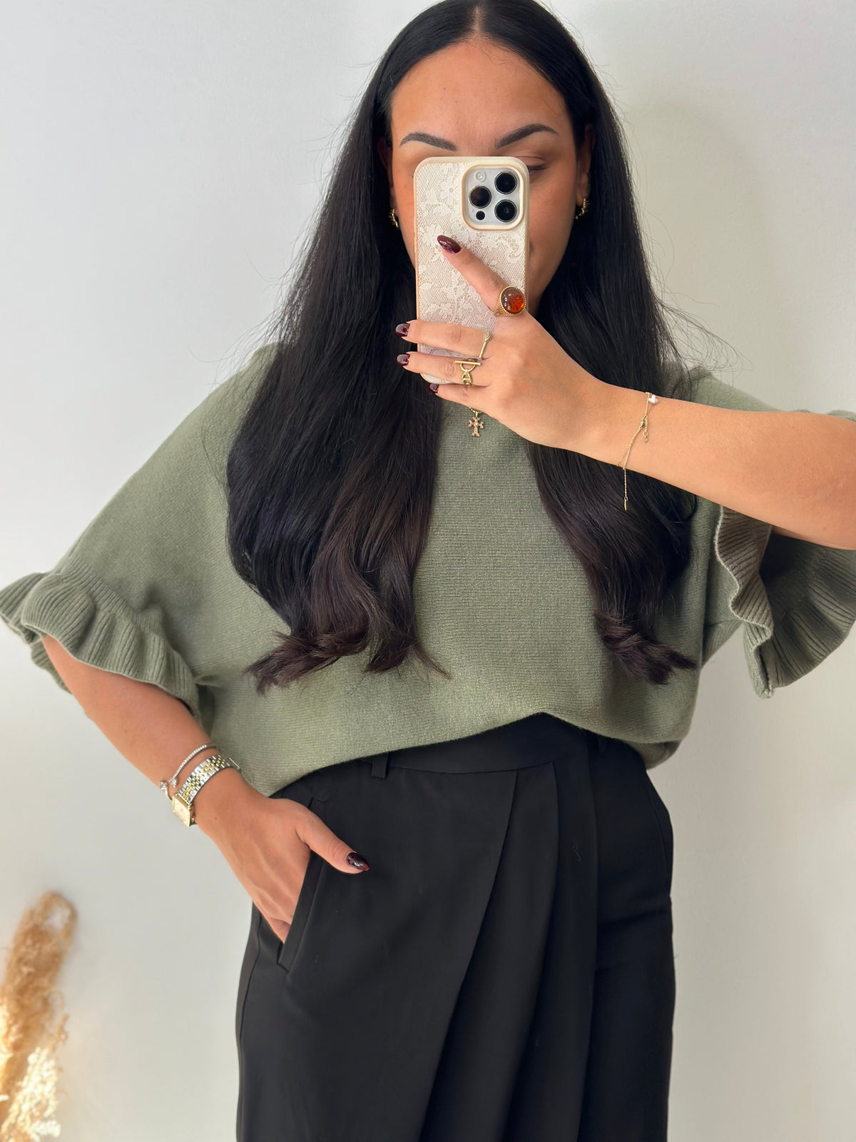 Pull crème manches 3/4 à détails