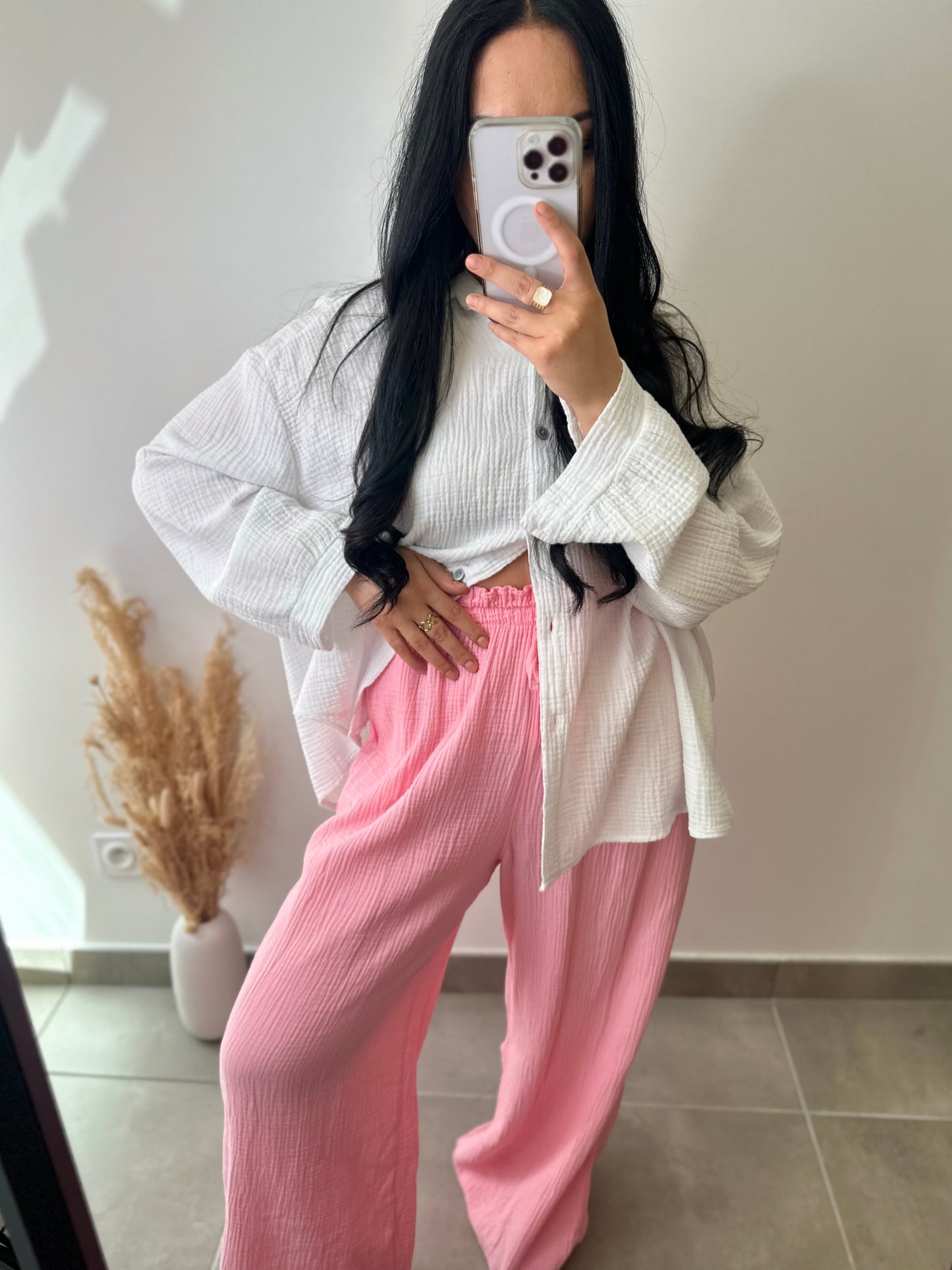 Pantalon en gaz de coton TALL rose