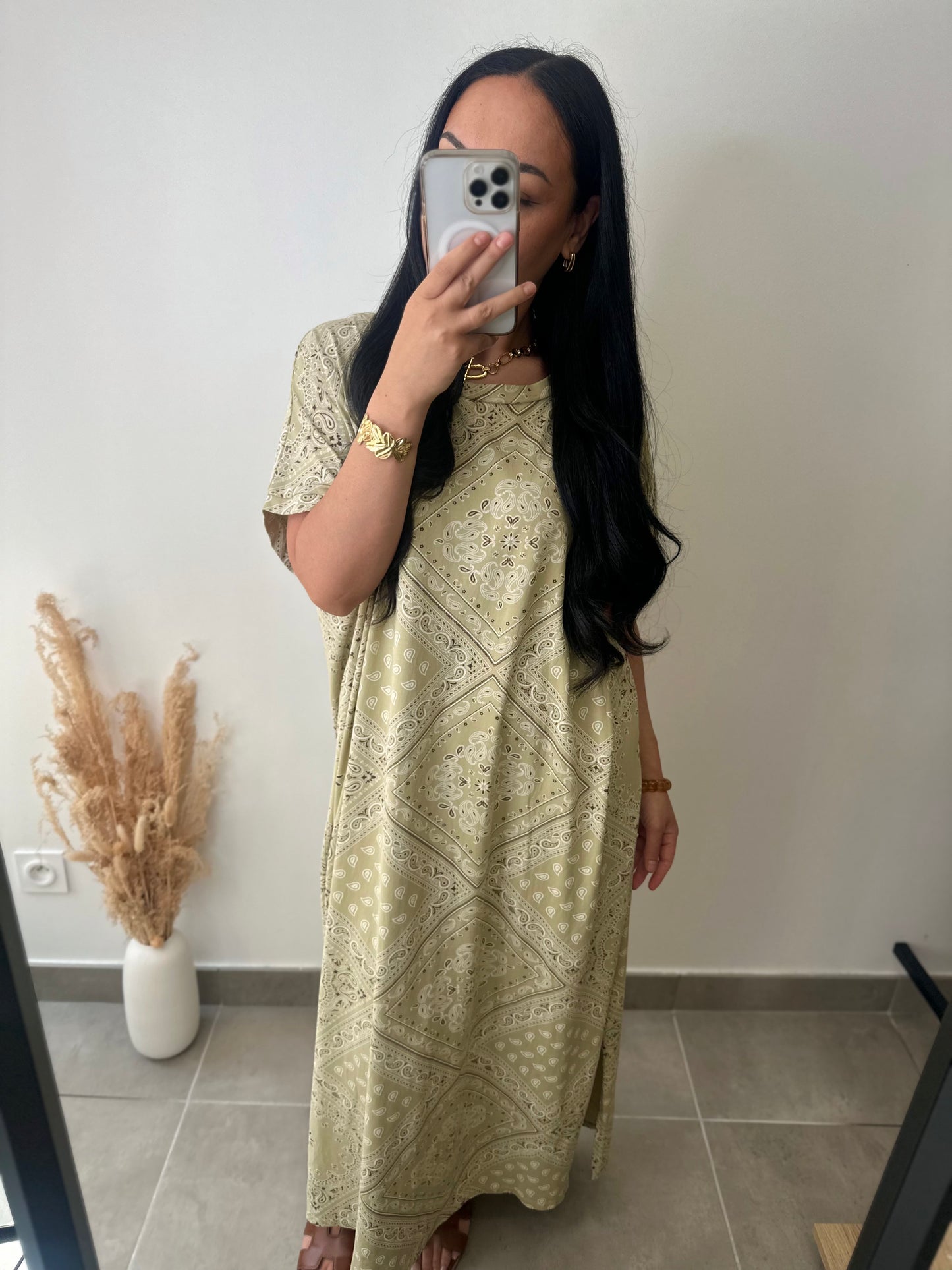Robe t-shirt imprimé bandana kaki