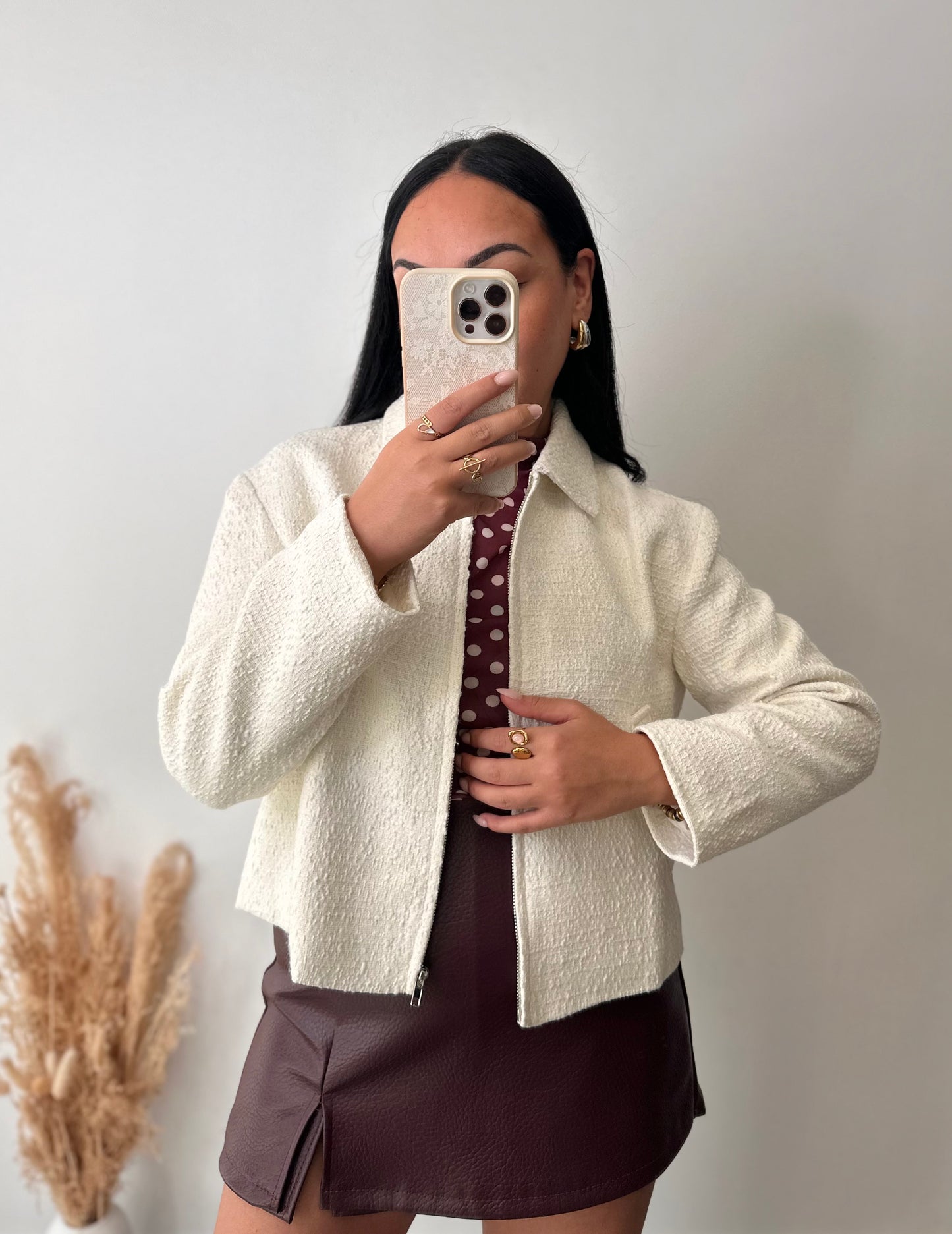 Bomber chic en tweed crème