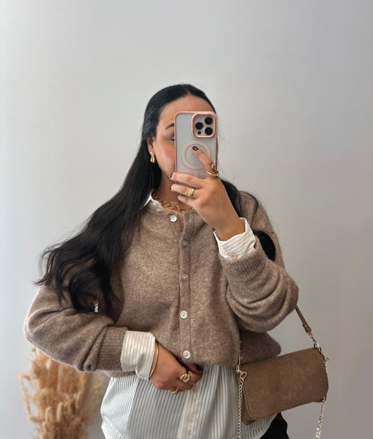 Gilet taupe col rond - JEANNE