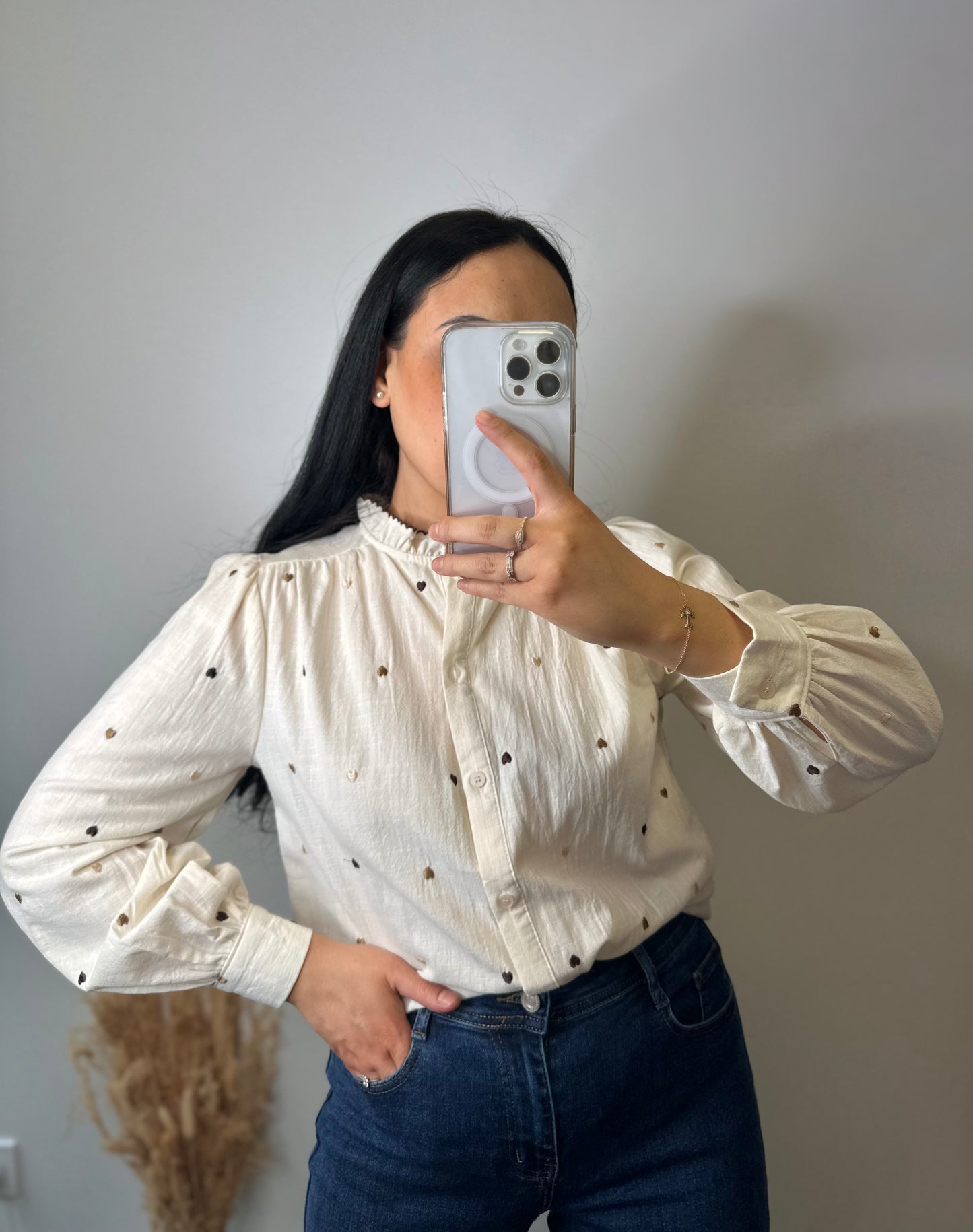 Chemise à petits cœur marrons - GARANCE