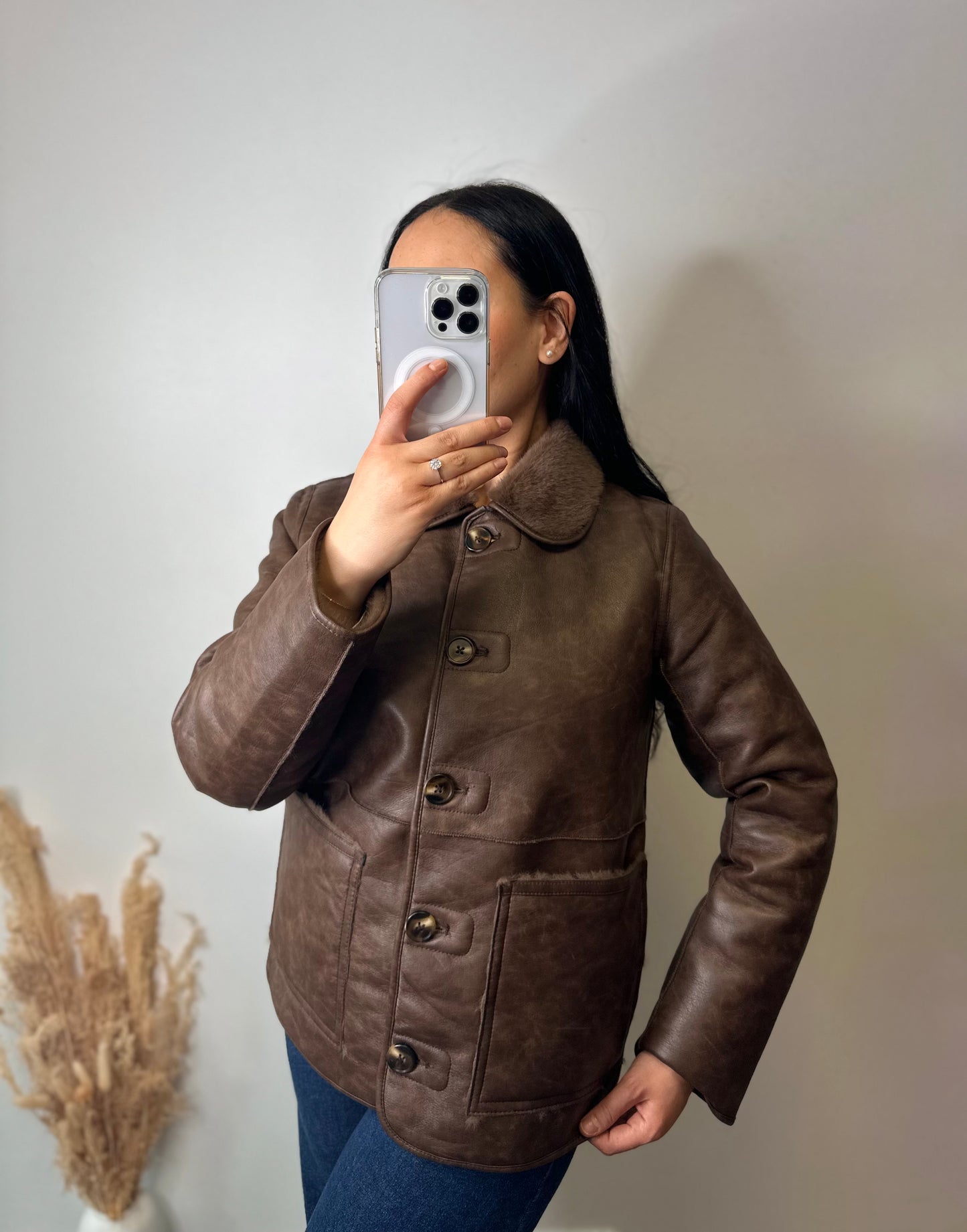 Blouson réversible rétro fourrure simili cuir - MARGAUX