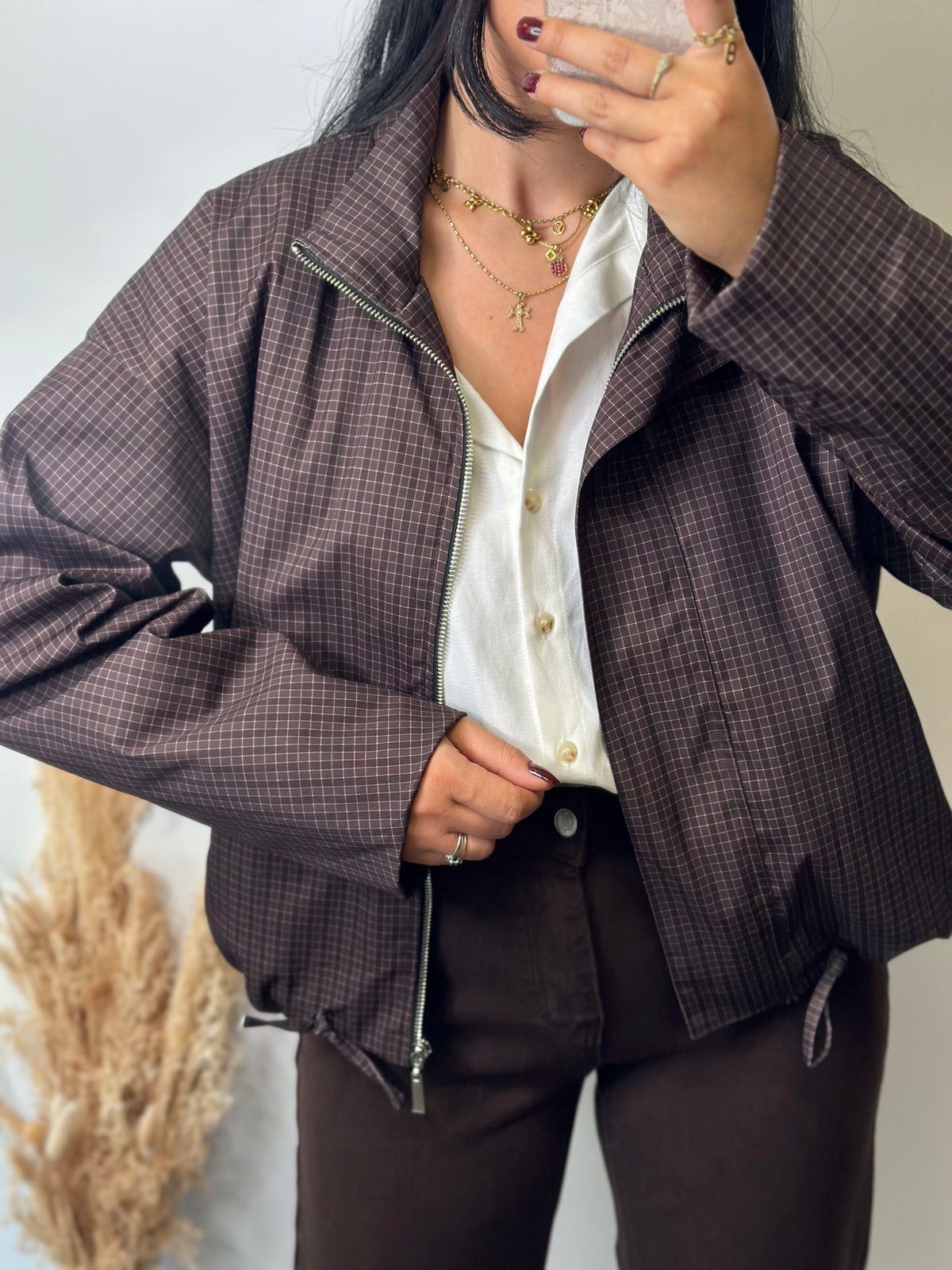 Veste à carreaux chocolat oversize