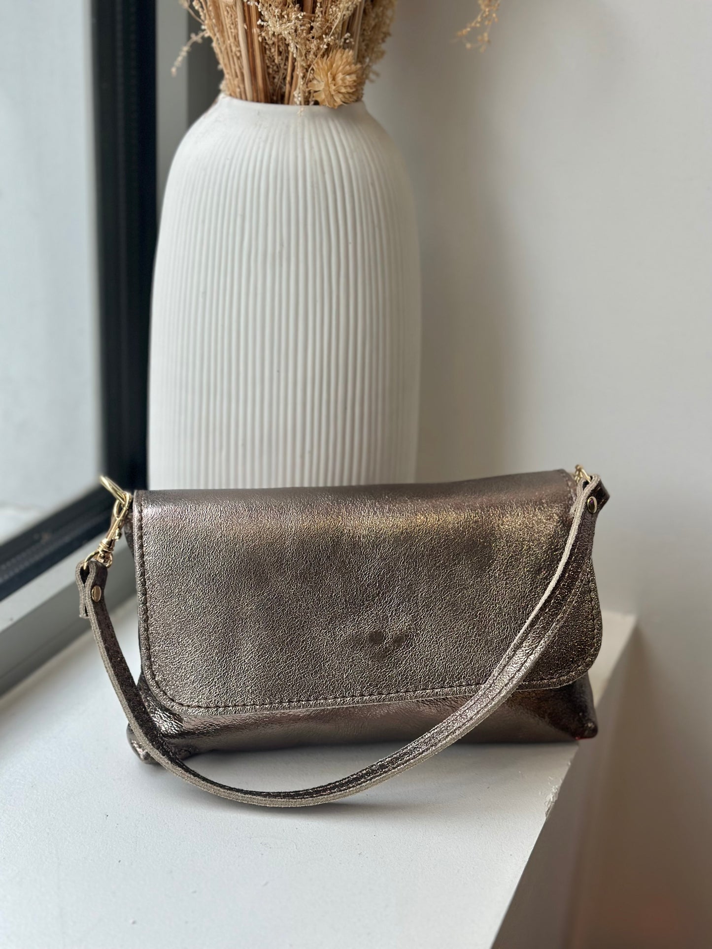 Sac en cuir irisé taupe - LÉNA