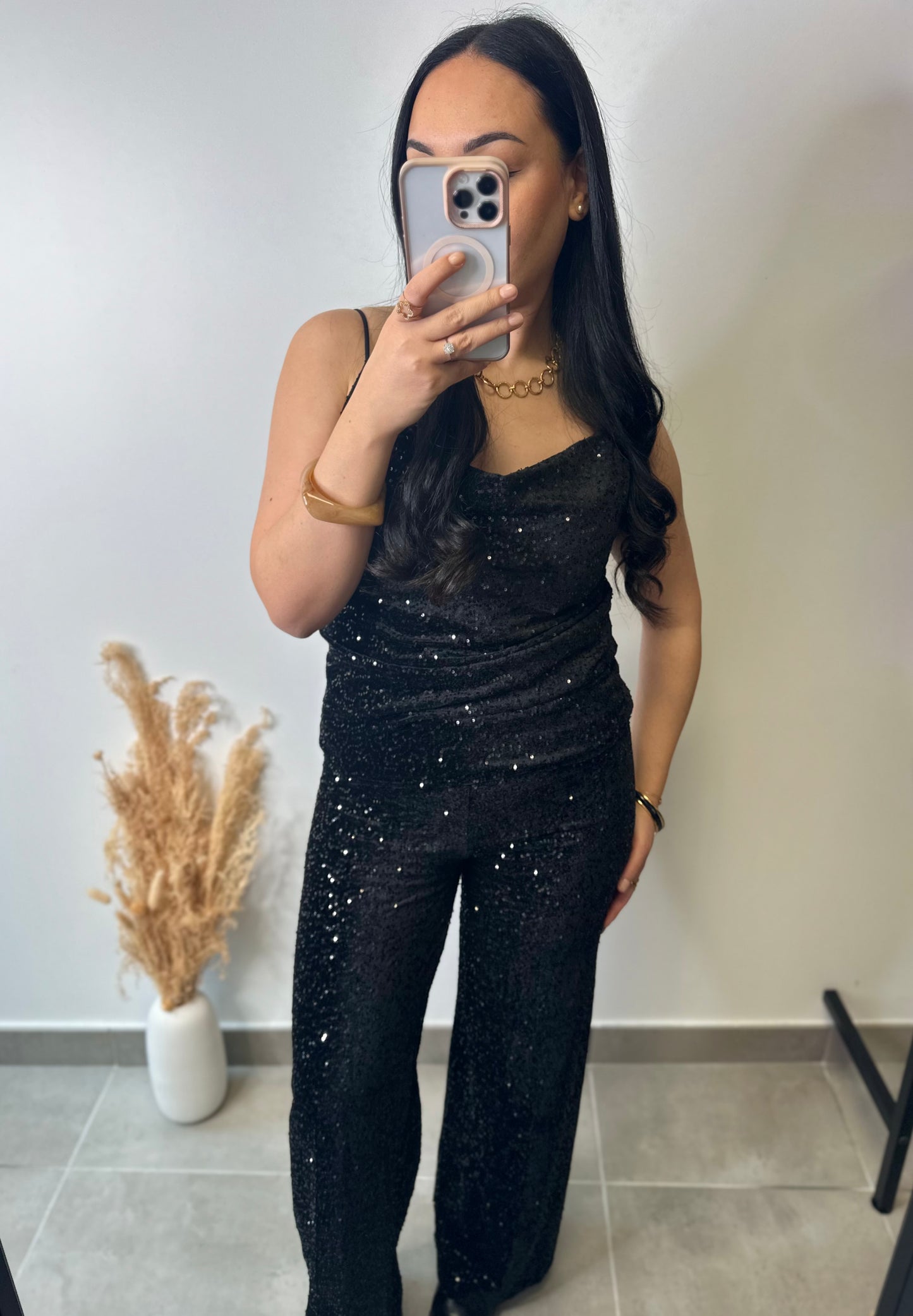 Pantalon palazzo en velours à paillettes doublé - GLAM
