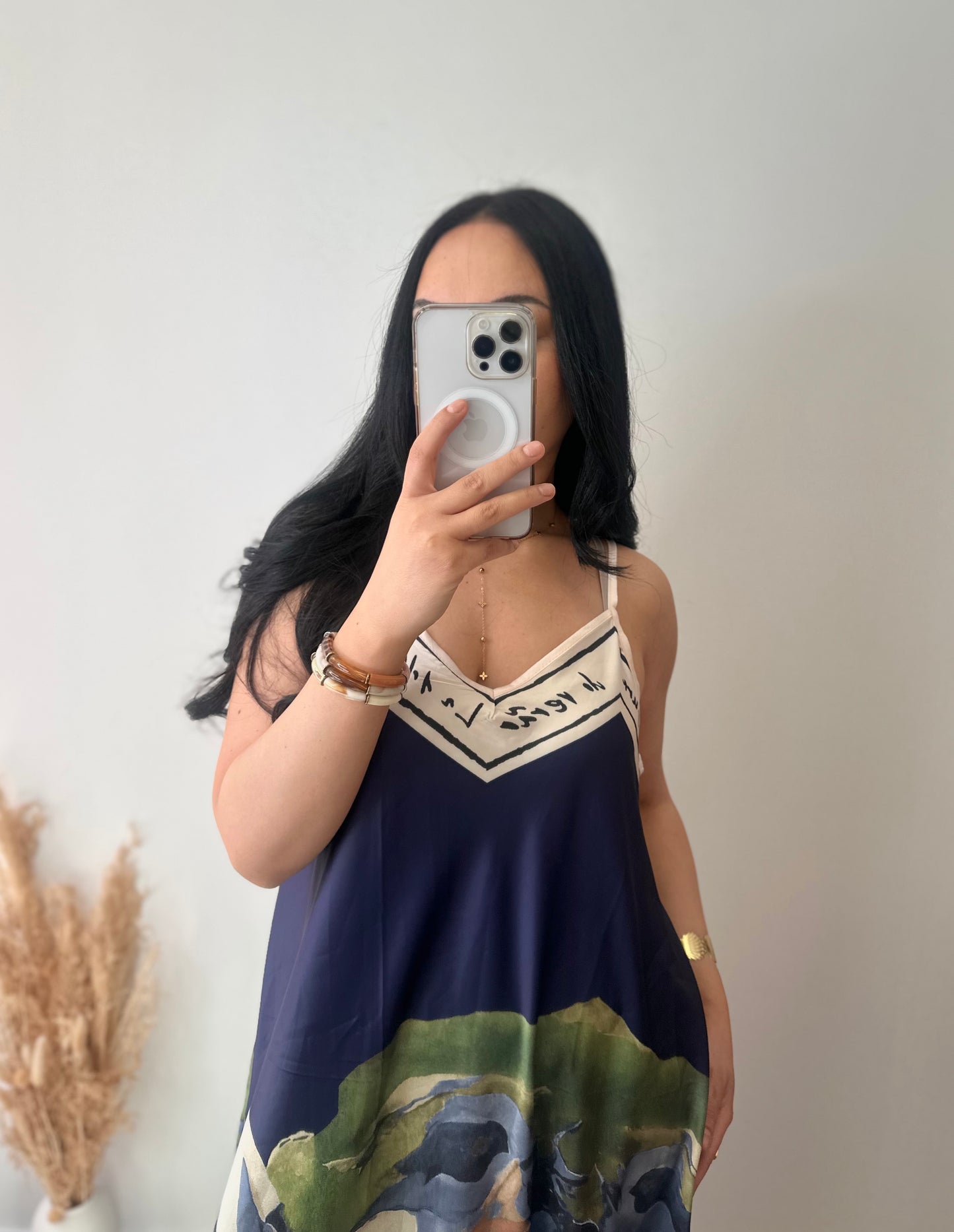 Robe bretelles en viscose motifs aquarelle marine