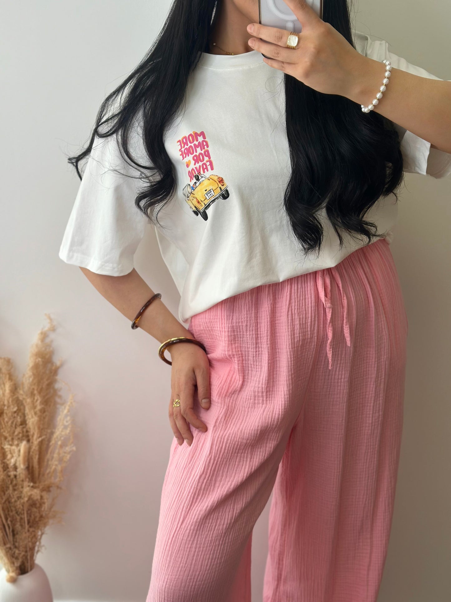 Pantalon en gaz de coton TALL rose