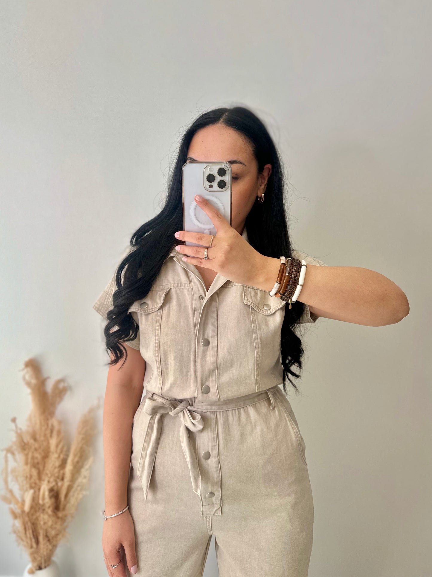 Combinaison en jean souple beige