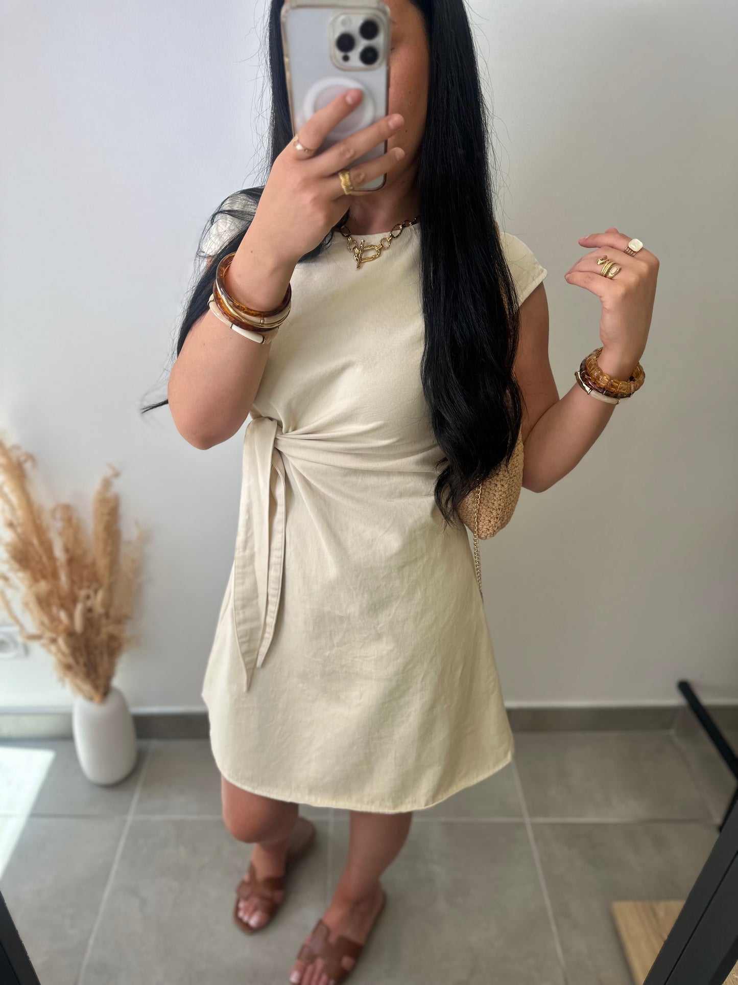Robe en jean souple à noeud sur le côté