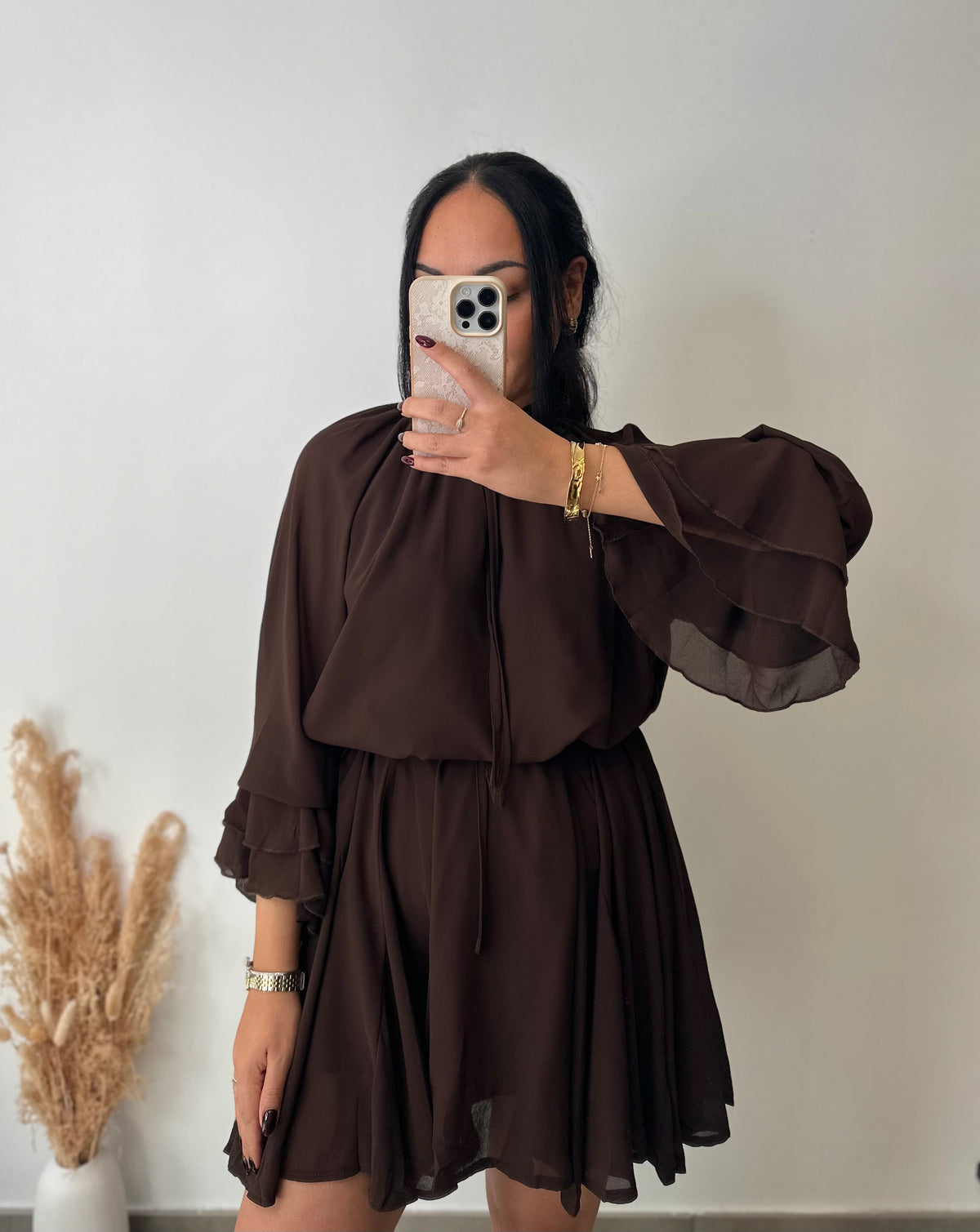 Robe à volants marron