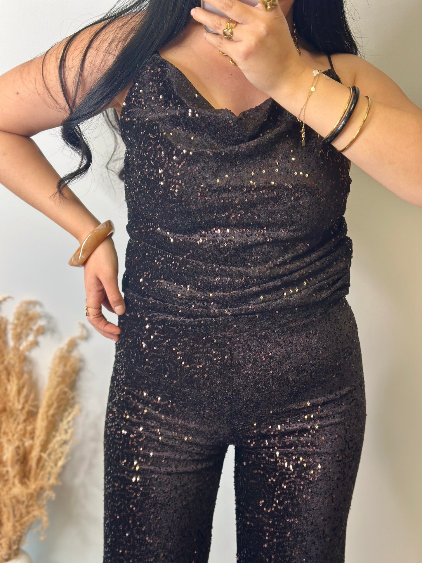 Pantalon palazzo en velours à paillettes doublé - GLAM