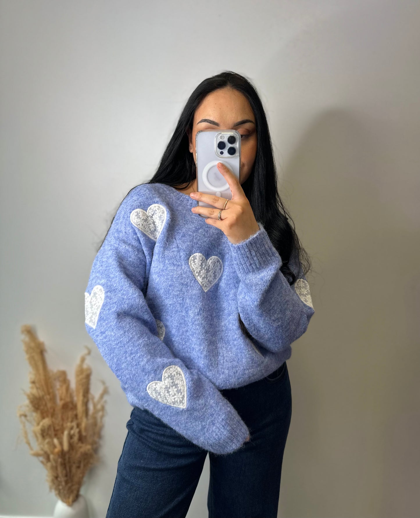 Pull bleu à cœur blanc - ROMANE