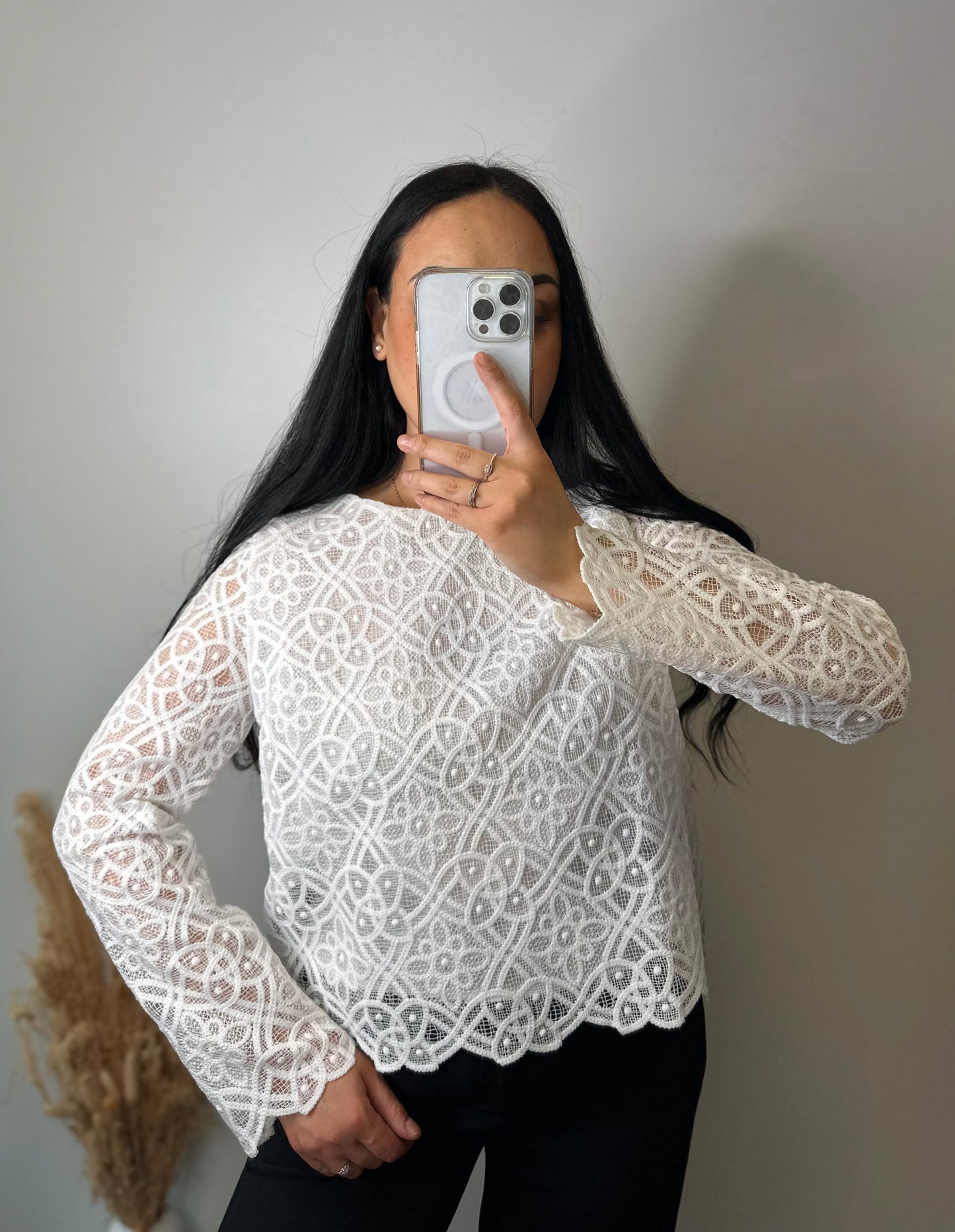 Blouse ajourée à fleurs brodées - AGATHE