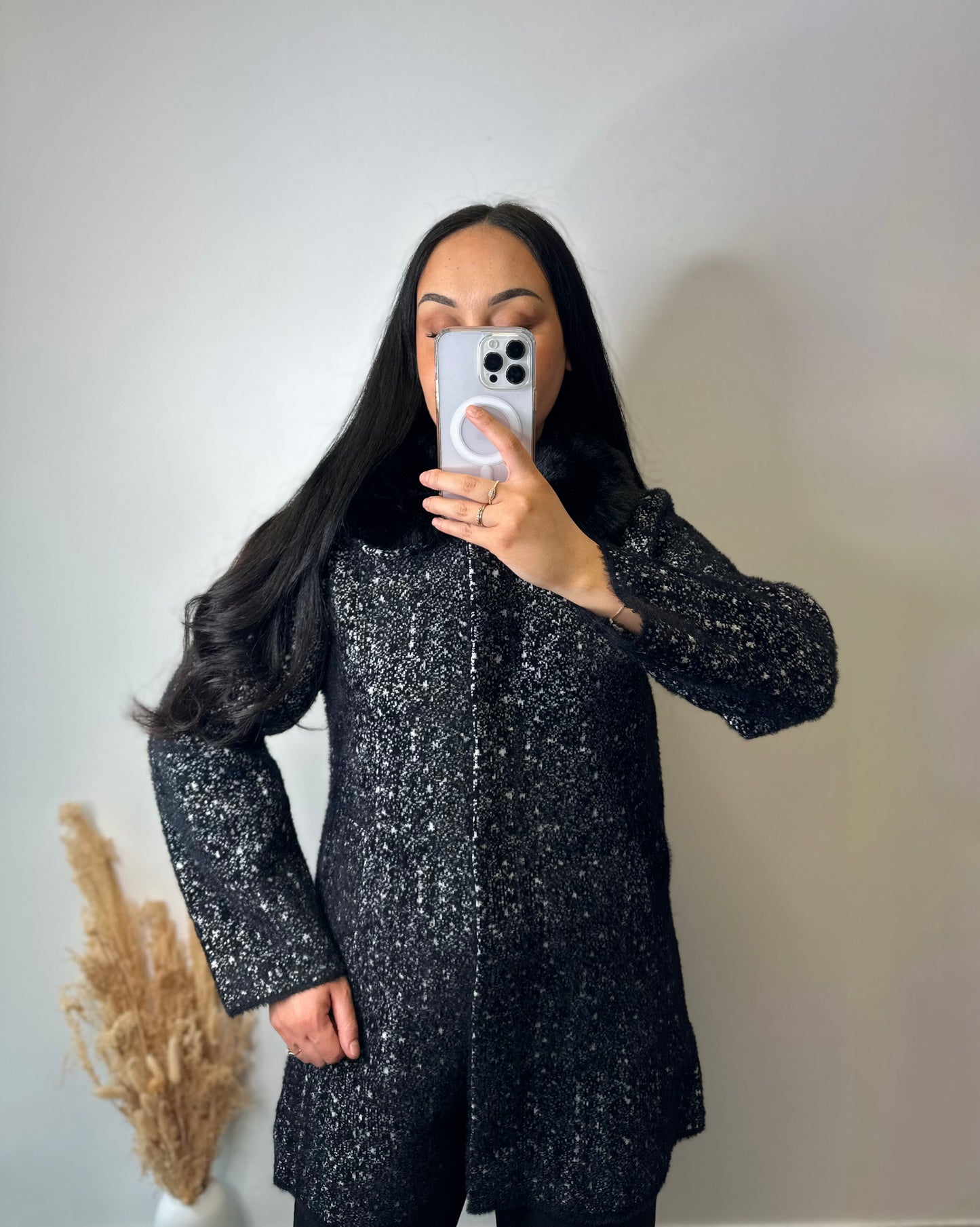 Manteau chiné col fourrure - COLINE