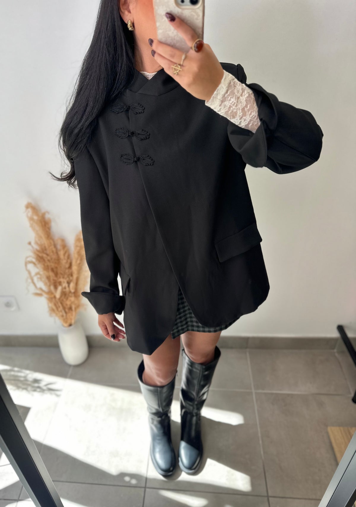 Veste blazer croisée oversize col cheminée boutons mao
