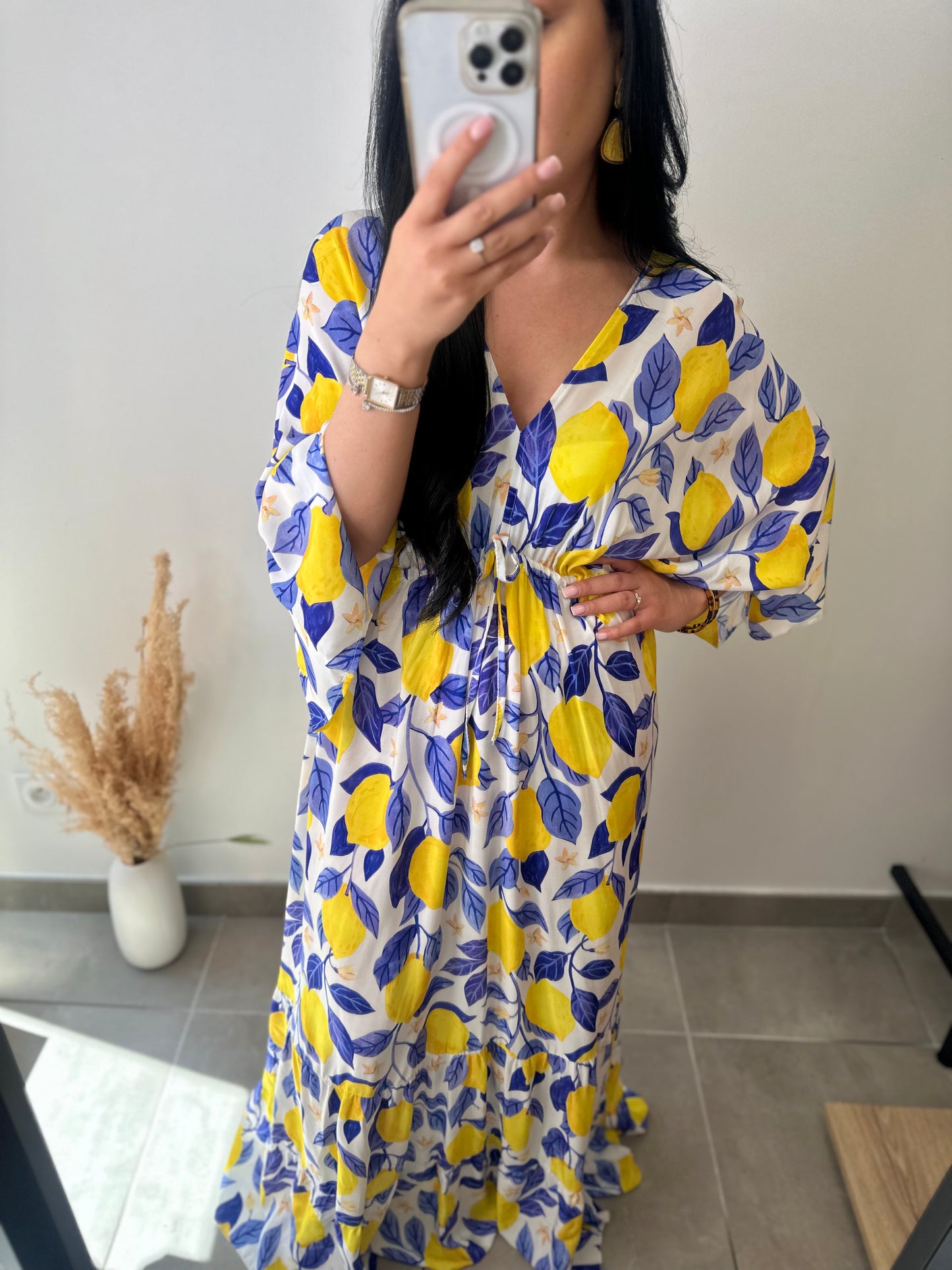 Robe longue bohème motifs citron