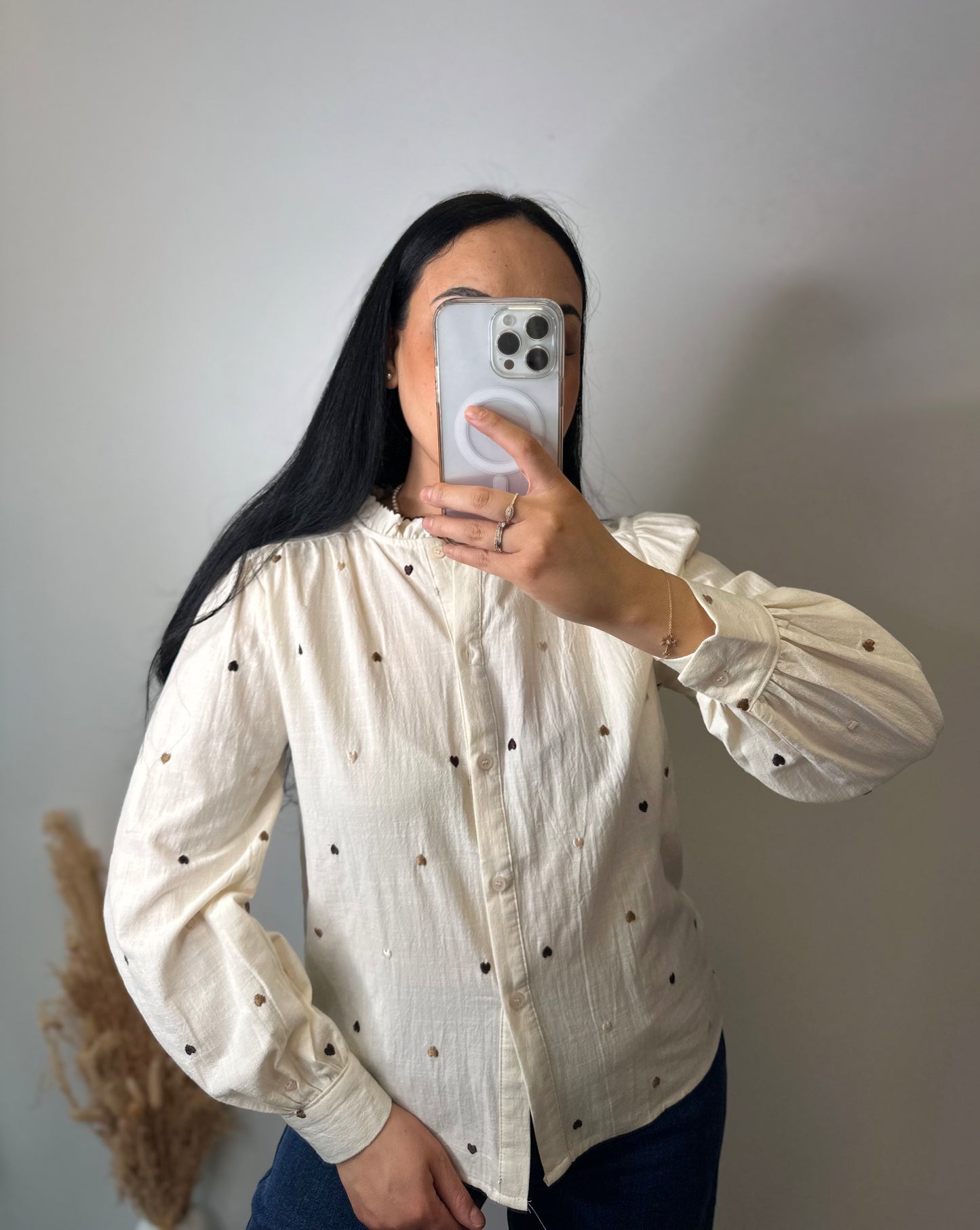 Chemise à petits cœur marrons - GARANCE