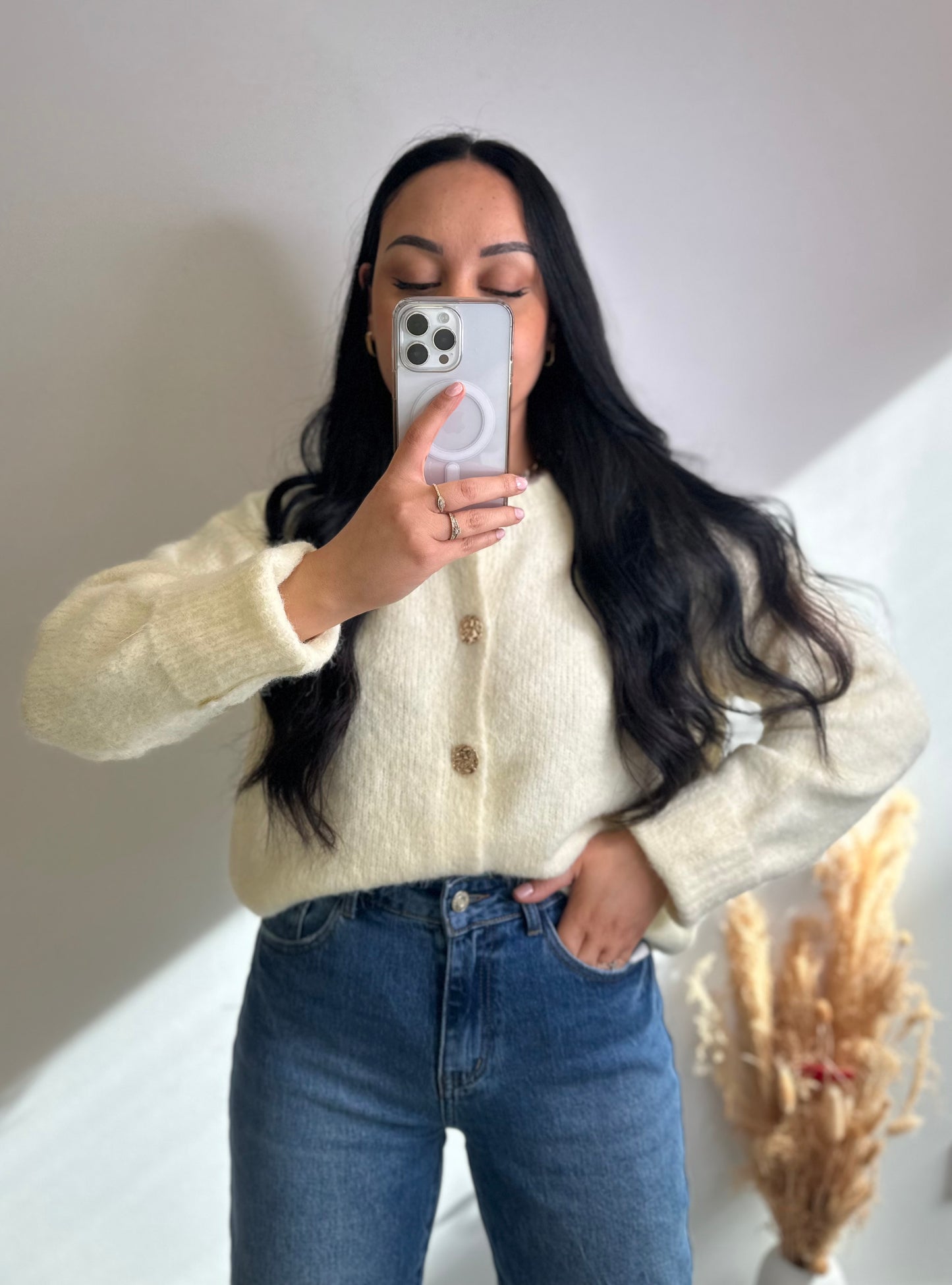 Gilet cocooning jaune à boutons dorés - EMMA