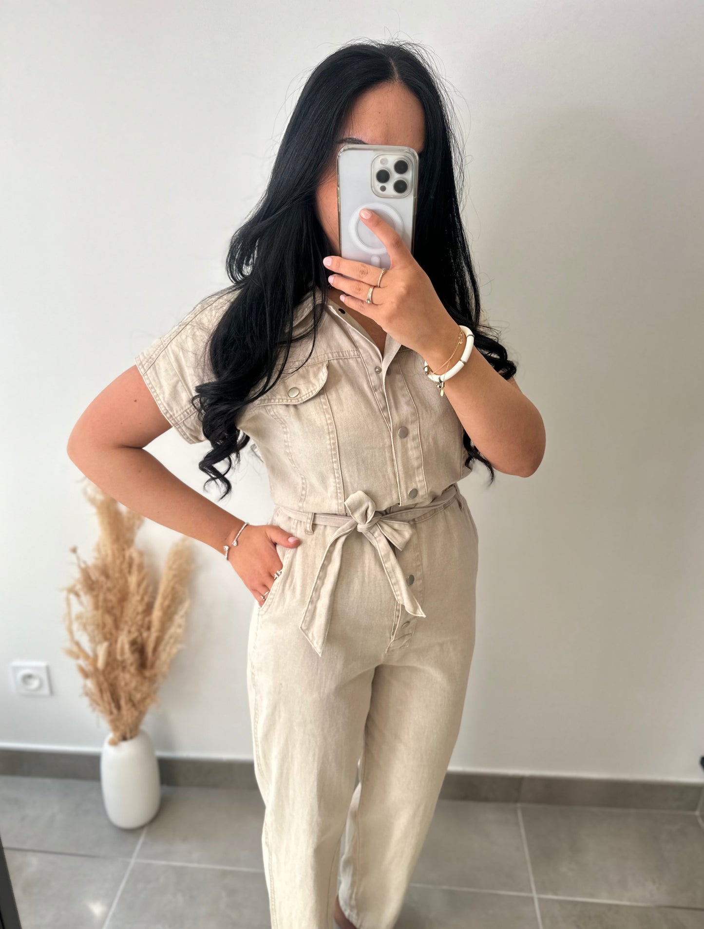 Combinaison en jean souple beige