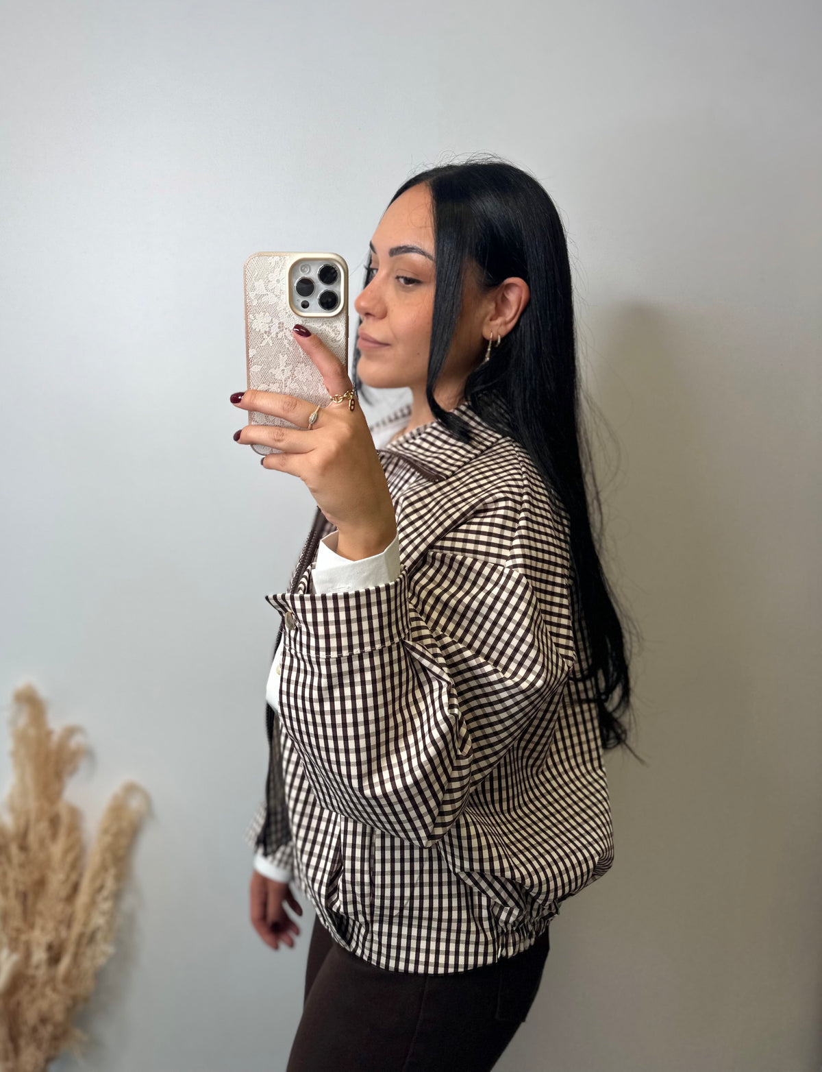 Veste à carreaux beige et marron oversize