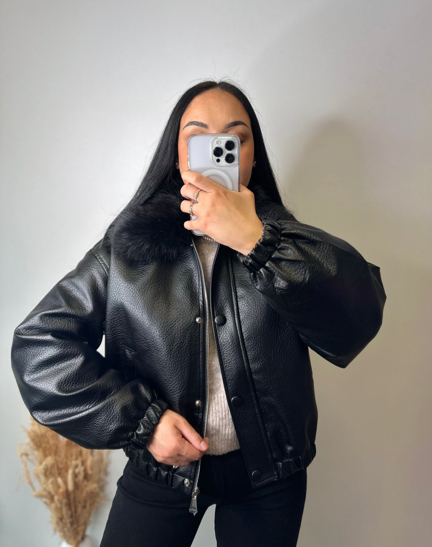 Blouson simili cuir avec col fourrure - ESTHER