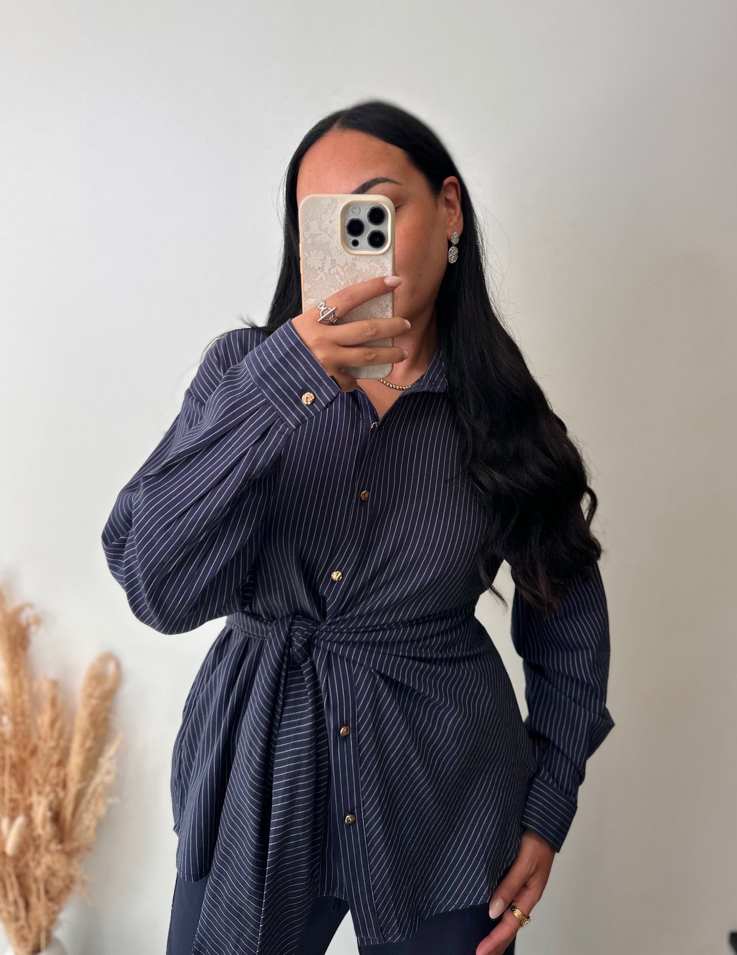 Chemise à rayures marine asymétrique