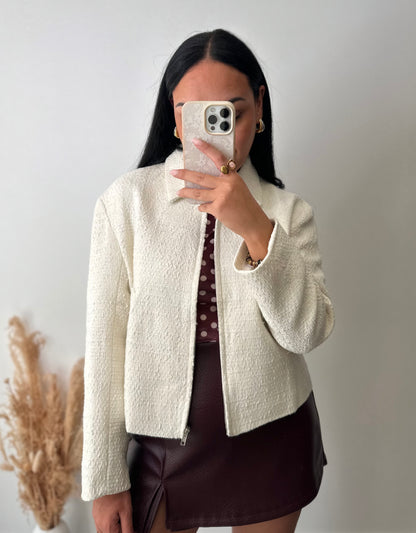 Bomber chic en tweed crème