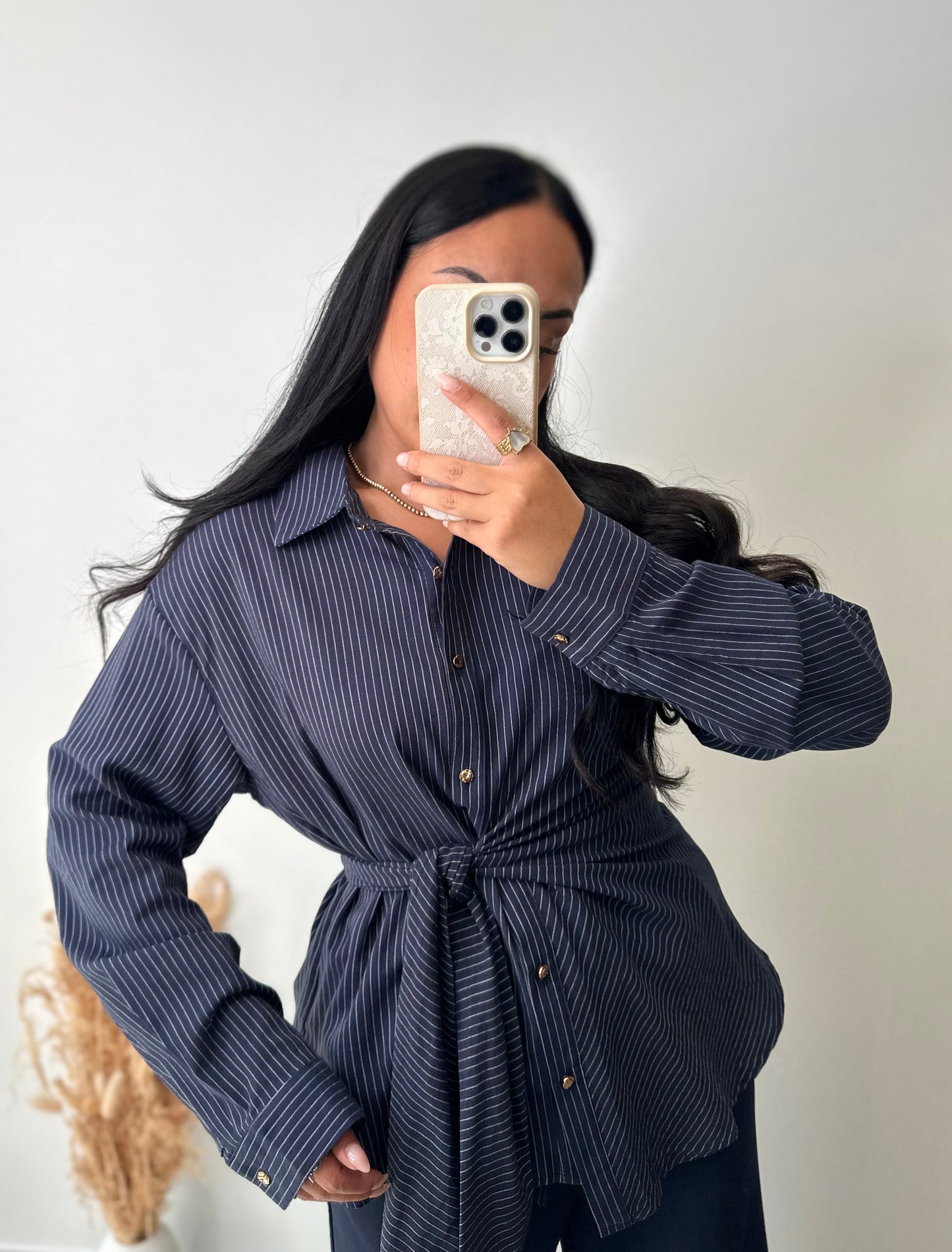 Chemise à rayures marine asymétrique