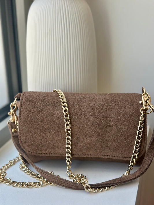 Sac en cuir suédine taupe - KHLOÉ