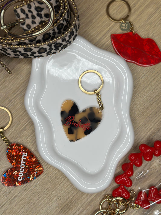 Porte clefs en coeur léopard - BICHETTE
