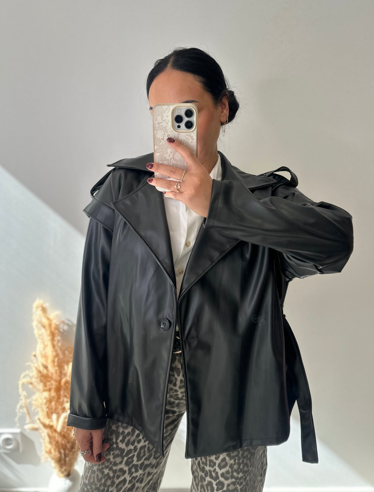 Veste en simili-cuir oversize à ceinture