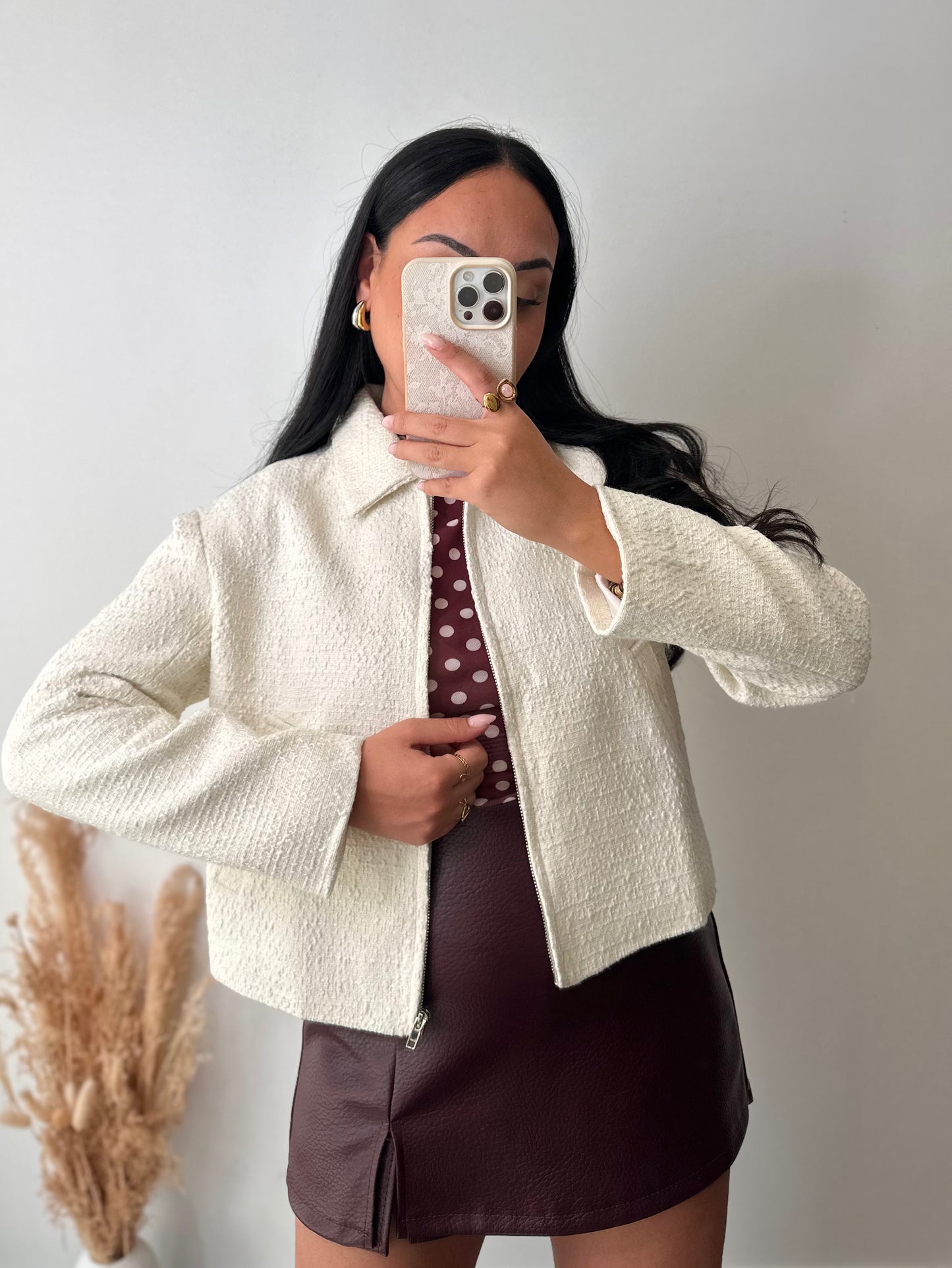 Bomber chic en tweed crème