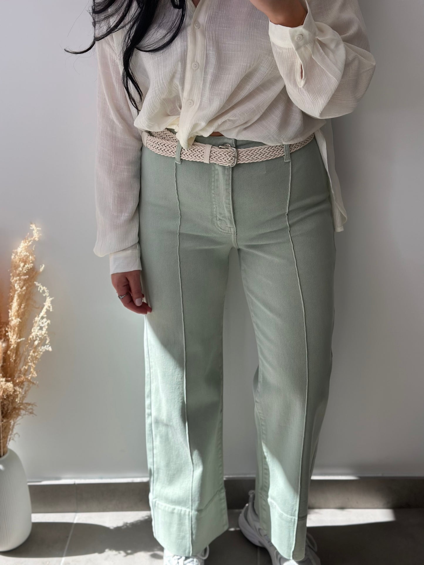 Jean vert à ceinture