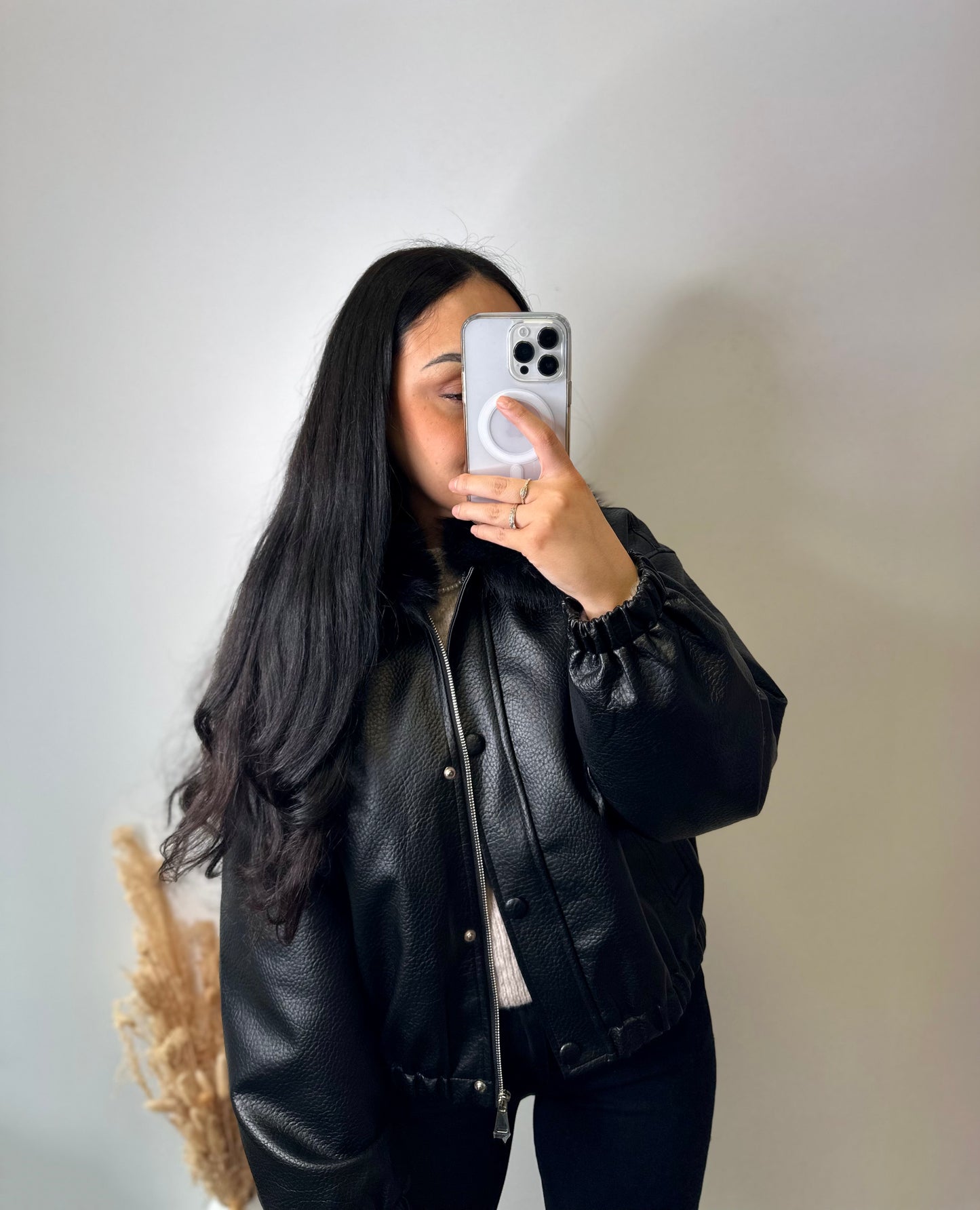 Blouson simili cuir avec col fourrure - ESTHER