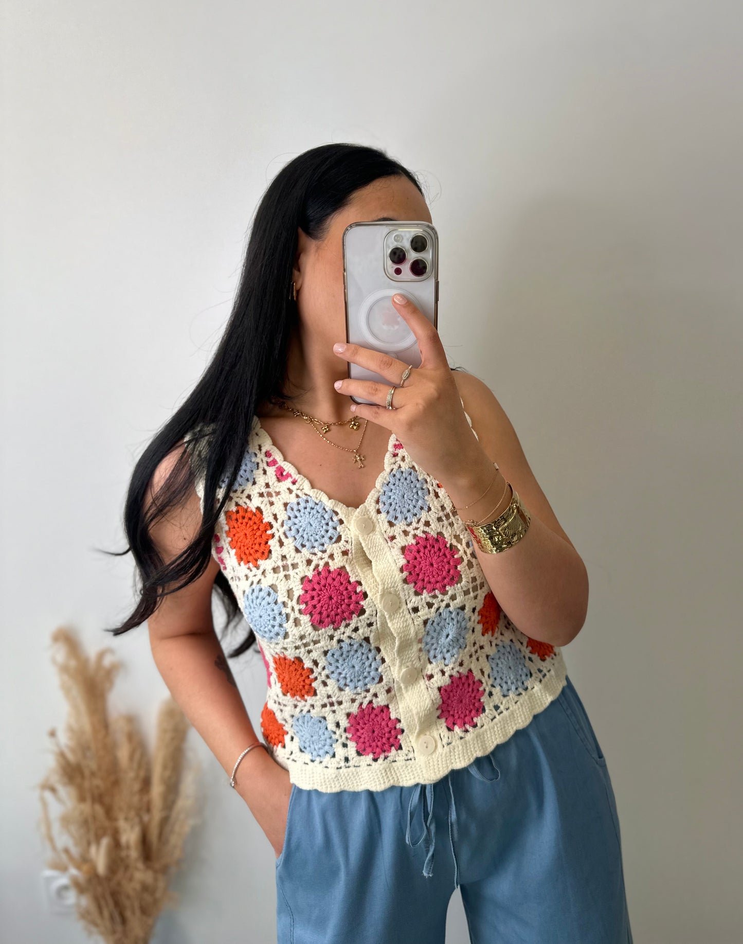 Top en crochet multi couleurs