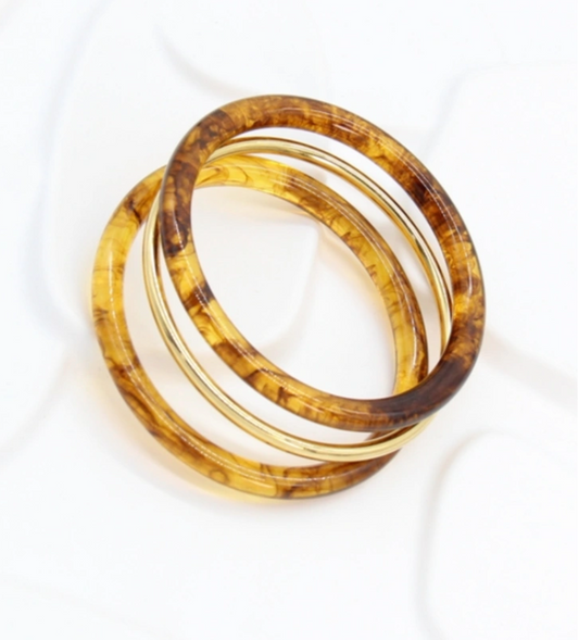 Trio de bracelet effet écaille et métal doré en résine - GABRIELLE