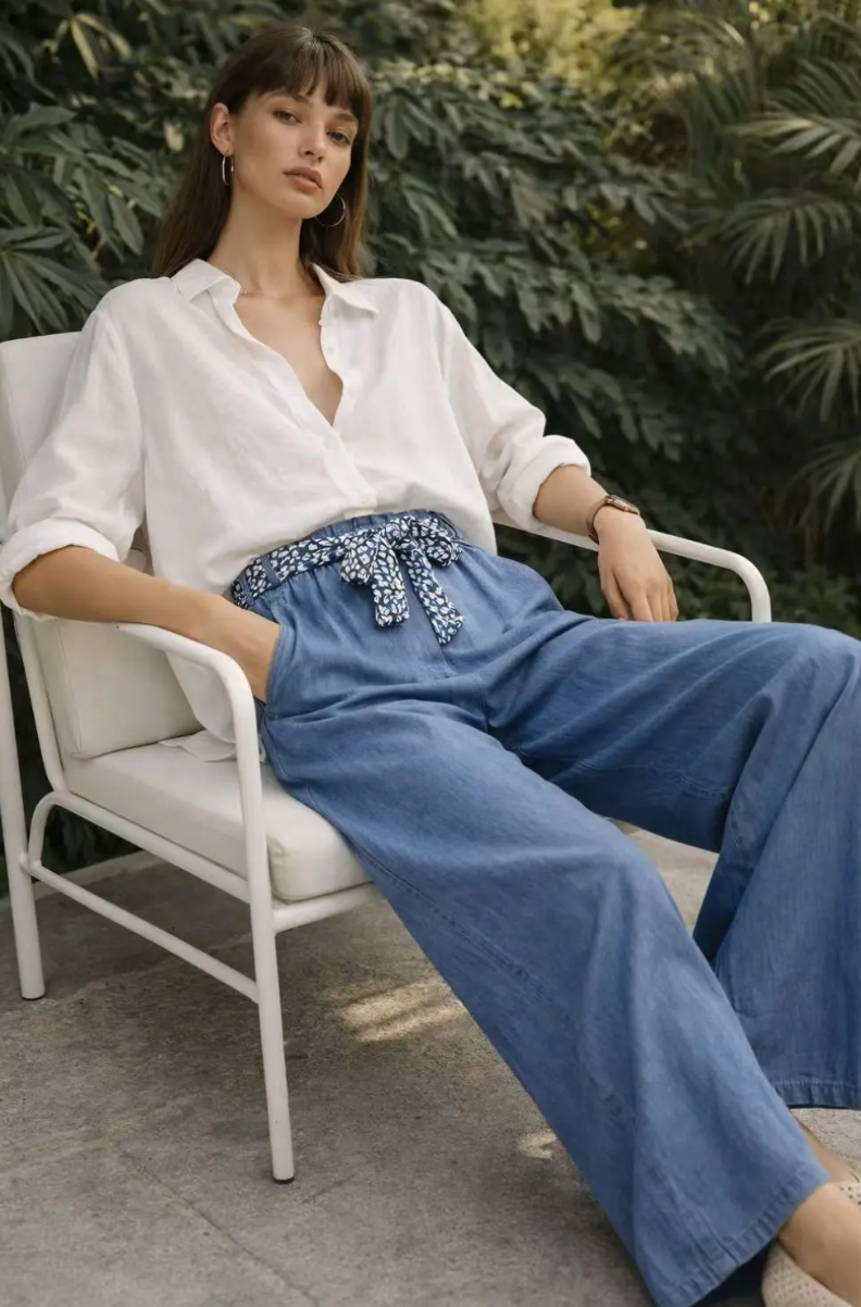 Pantalon fluide denim en tencell avec ceinture