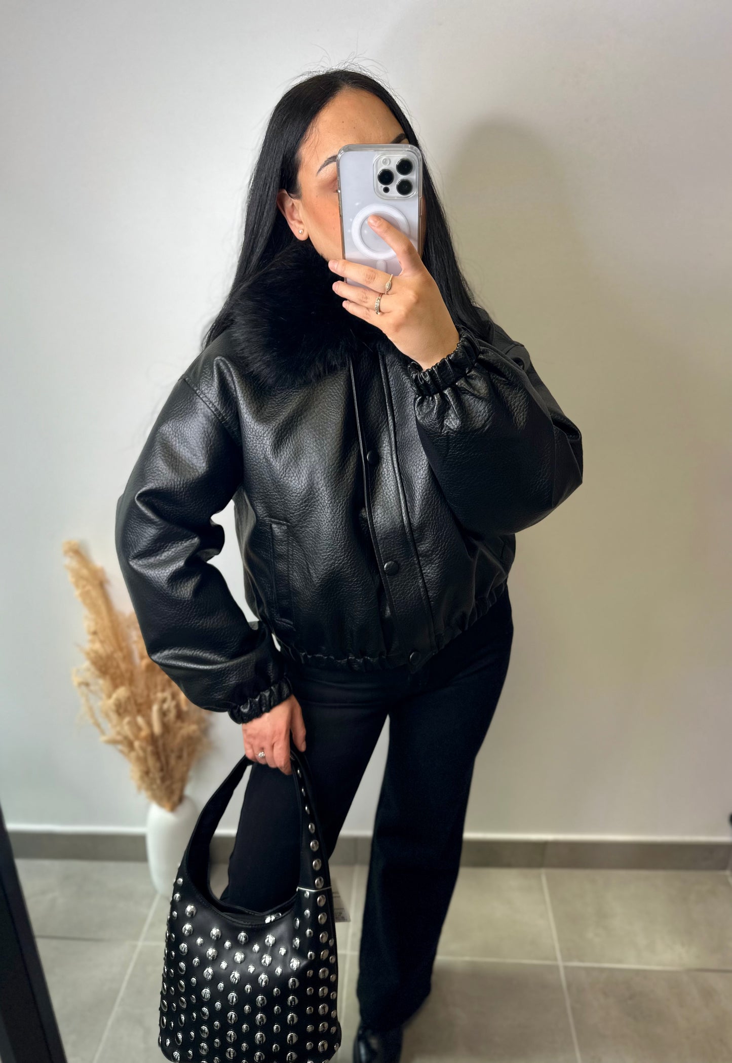 Blouson simili cuir avec col fourrure - ESTHER