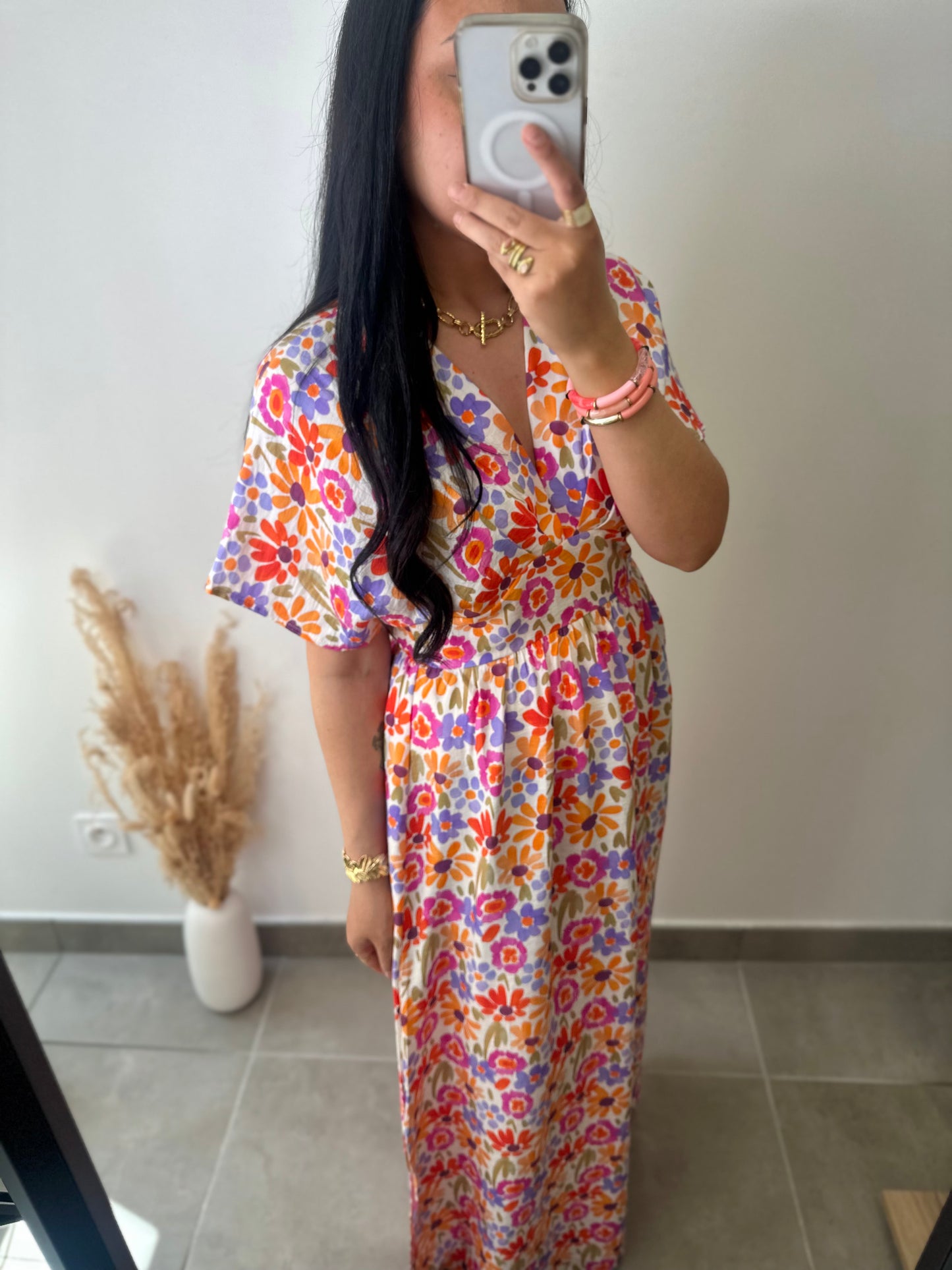 Robe longue imprimé fleurie en viscose