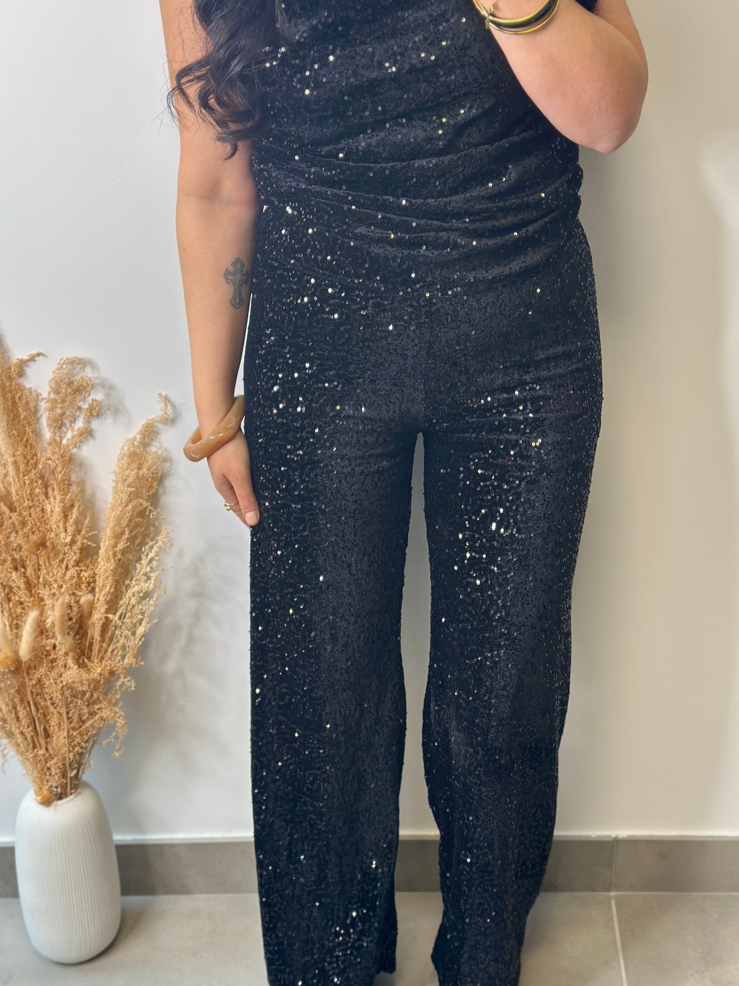 Pantalon palazzo en velours à paillettes doublé - GLAM