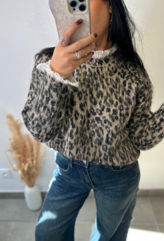 Pull en maille moelleuse à motif léopard