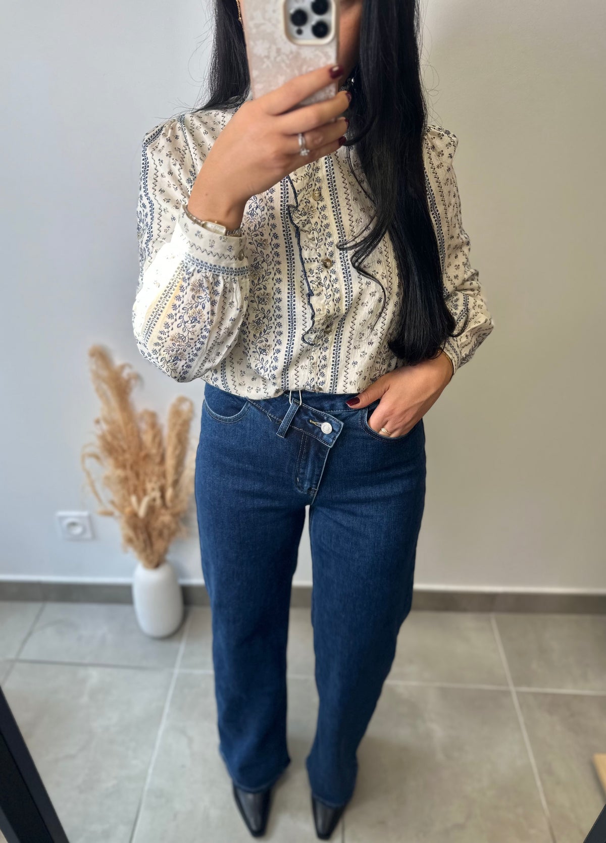 Jean brut à bouton asymétrique coupe WIDE LEG
