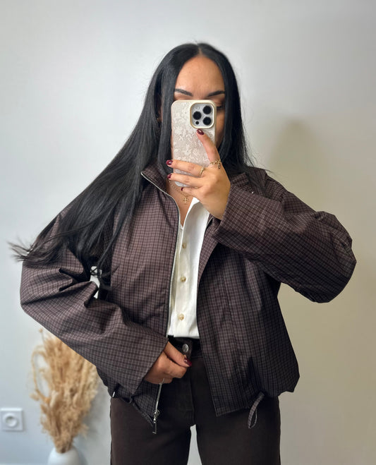 Veste à carreaux chocolat oversize