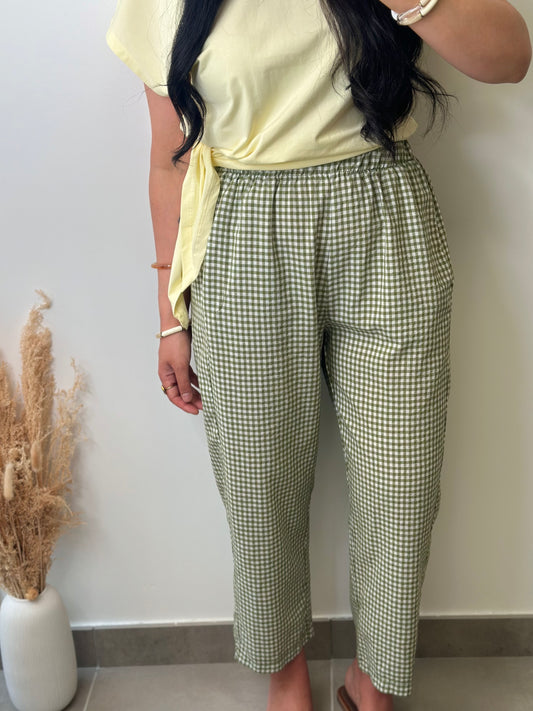 Pantalon imprimé vichy kaki