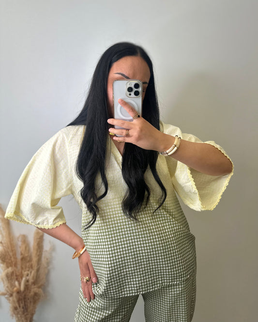Chemise imprimé vichy jaune et kaki