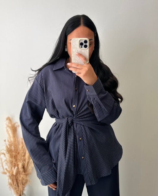 Chemise à rayures marine asymétrique
